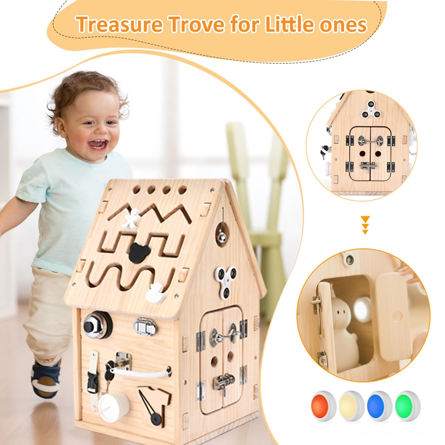 Potatomato Montessori Wooden Busy House - Busy Board Toy for Toddlers - Preschool Learning Educational Toys - Sensory Board for Fine Motor Skills, Gifts for Babys Boys & Girls