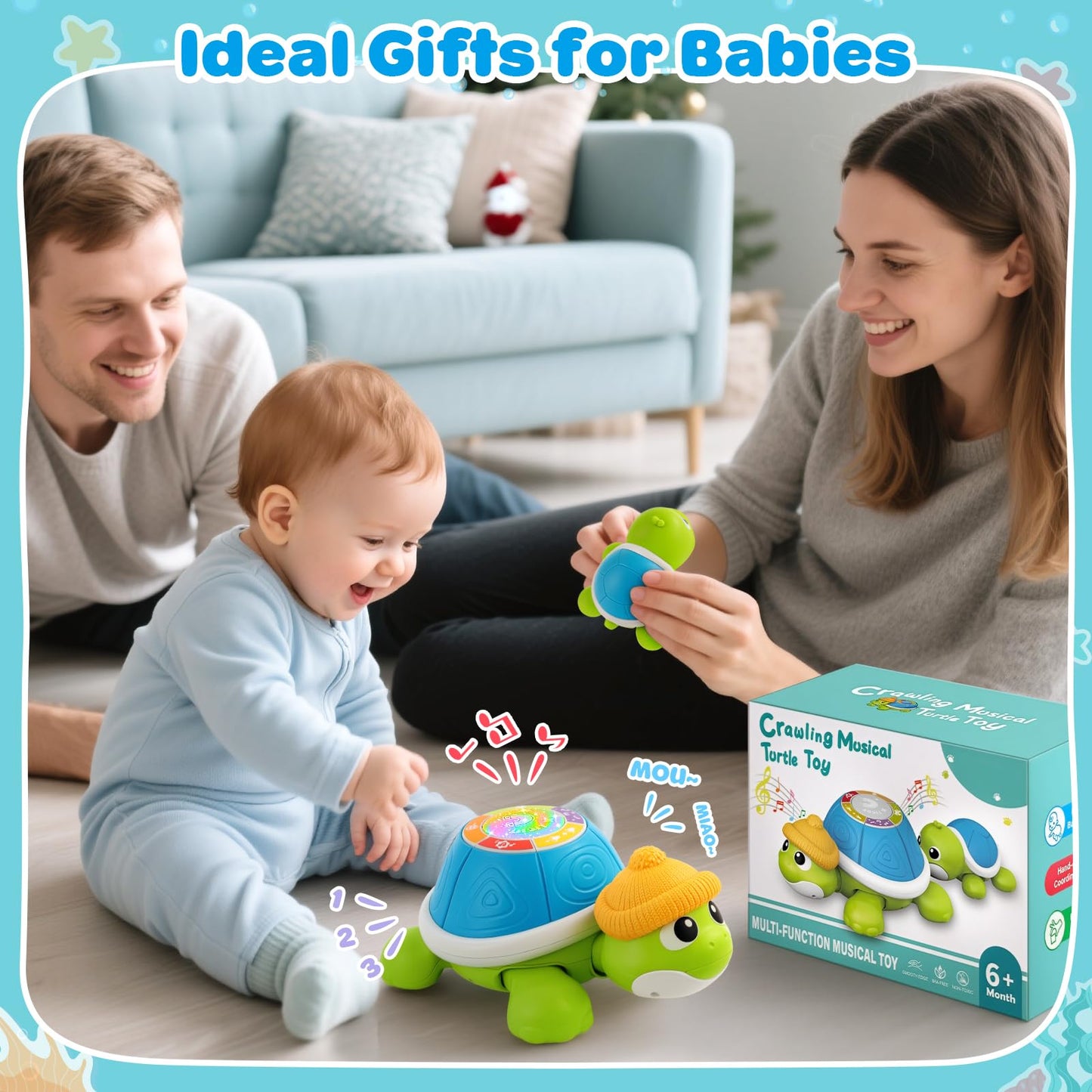 Baby Toys 6-12 Months, Musical Turtle Crawling Infant Toy Set for Tummy Time, Early Educational Learning Toys, Baby Essentials Toy, Christmas Birthday Gifts for Boy Girl 7 8 9 10 11 Month 0-1 Year Old