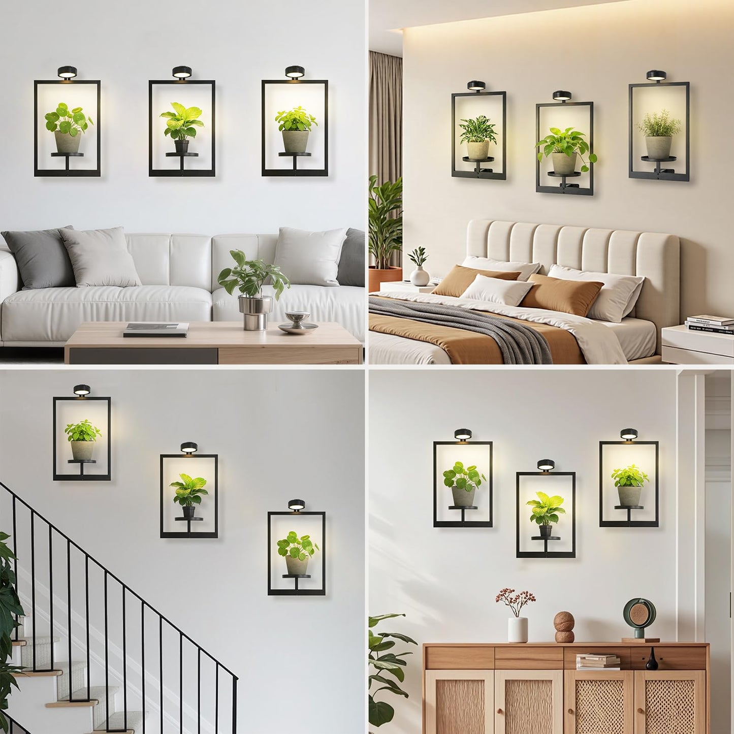 Wall Planters for Indoor Plants,Wall Plant Holder with Remote-Controlled Lights,Hanging Planters for Indoor Plants Window Plant Shelves 3 Pack Plant Hanger for Living Room Entryway(Bulbs Included)