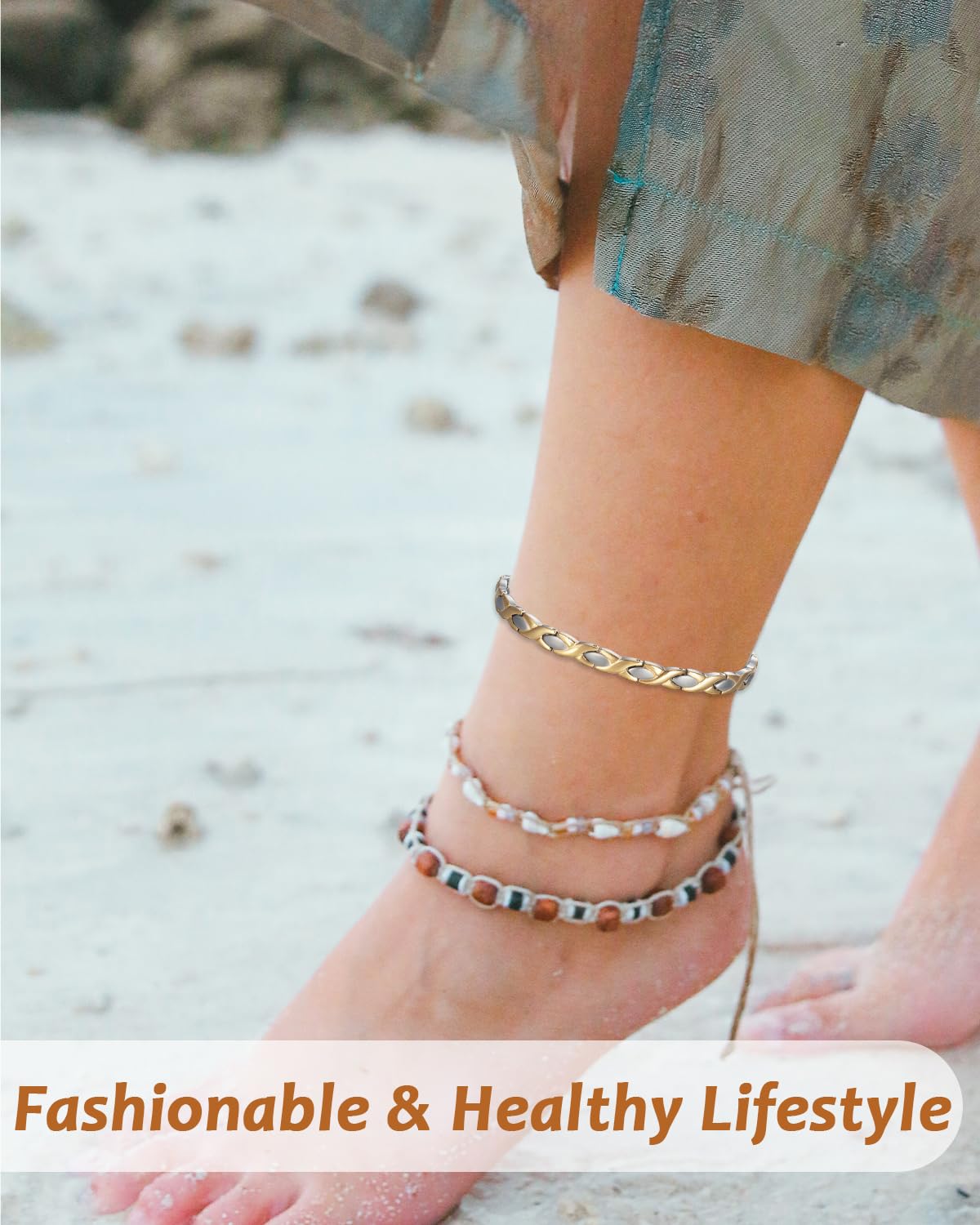 MagVIVACE Magnetic Stainless Steel Anklet for Women, Ankle Bracelet with 3500 Gauss Magnet, Health Jewelry