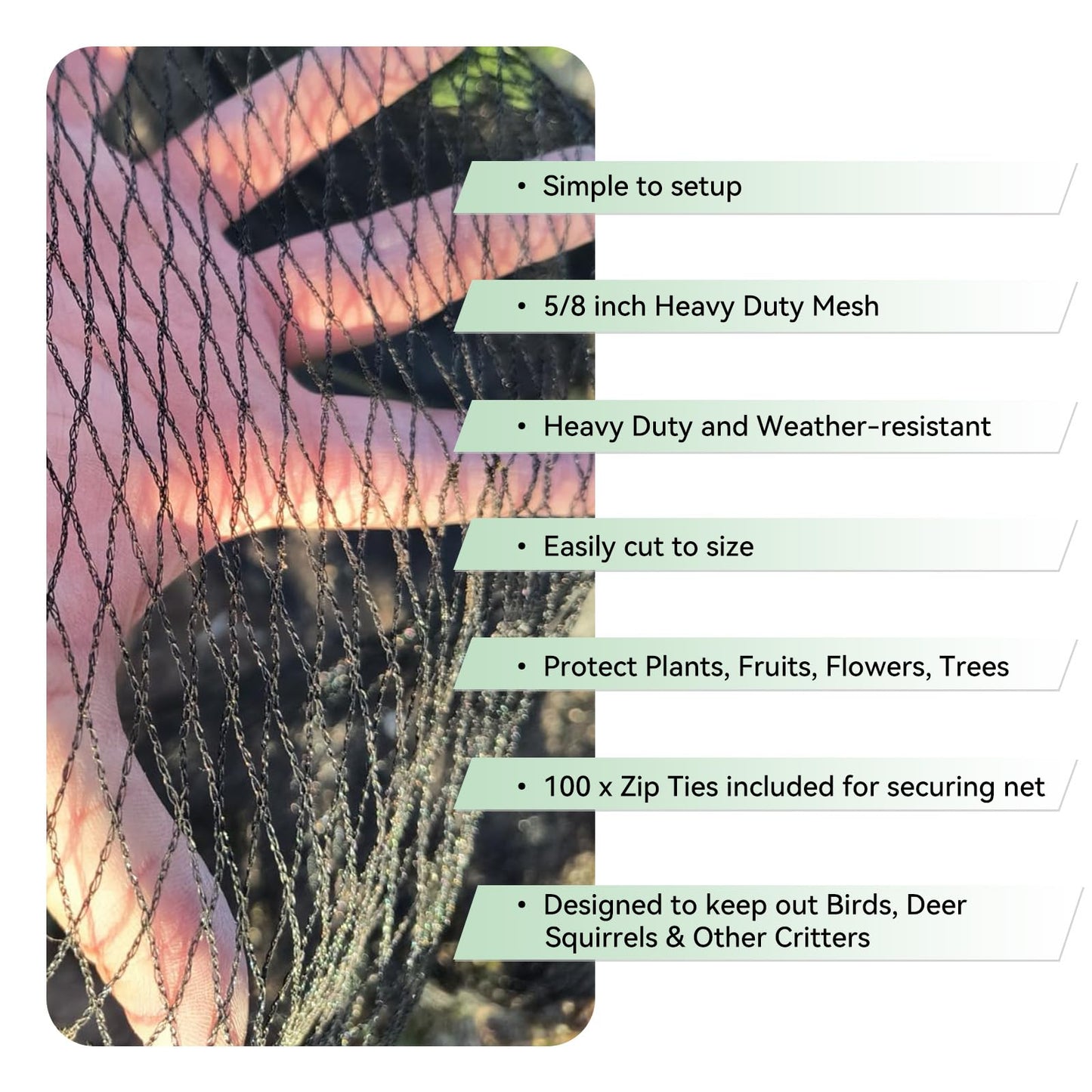 XiHaKey Deer Fence Netting 7.5x65Ft, Heavy Duty 1/2" Mesh Deer & Animal Barrier for Garden, Fruit Trees, Plants Protection - UV Resistant, Reusable with Zip Ties