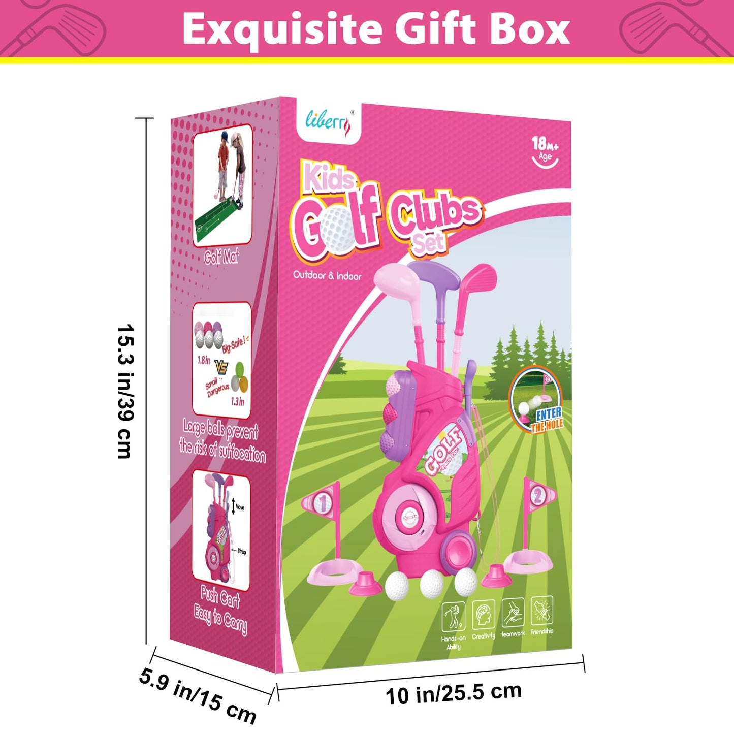 Liberry Toddler Golf Set for 2 3 4 Years Old Girls Boys, Upgraded Kids Golf Clubs Set with Golf Cart, Putting Mat, Outdoor Indoor Sports Toy Birthday Gift, Pink