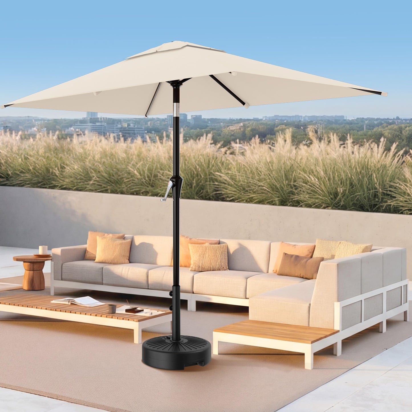 AreShark 6.5' x 10' Rectangular Patio Umbrellas for Outdoor, Outdoor Table Umbrella, Large Outdoor Patio Umbrellas with 6 Sturdy Ribs for Pool, Garden, Deck & Market (Cream-White)