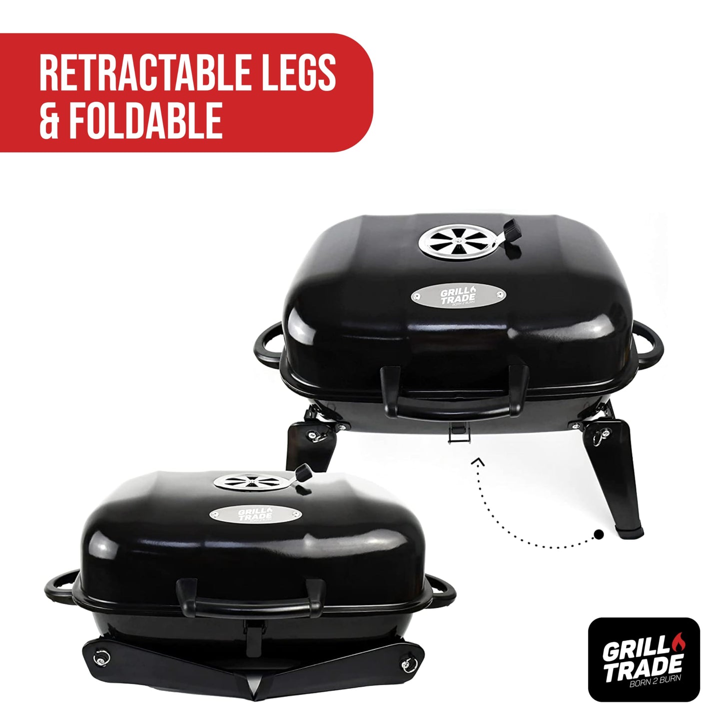 Grill Trade Portable Charcoal Grill - Mini BBQ Grill - Small Table Top Charcoal Grill for Camping, Outdoor Cooking - Foldable Camping Grill for Picnics, Tailgating and Backyard Grilling