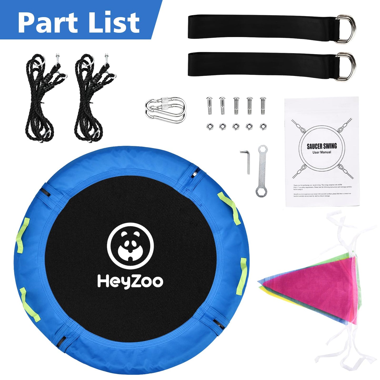 HeyZoo 48 inch Tree Swing, Larger Saucer Flying Swing for Whole Family, 900lbs Weight Capacity, with Adjustable Hanging Straps, for Outdoor Playground, Gifts for Kids, Blue
