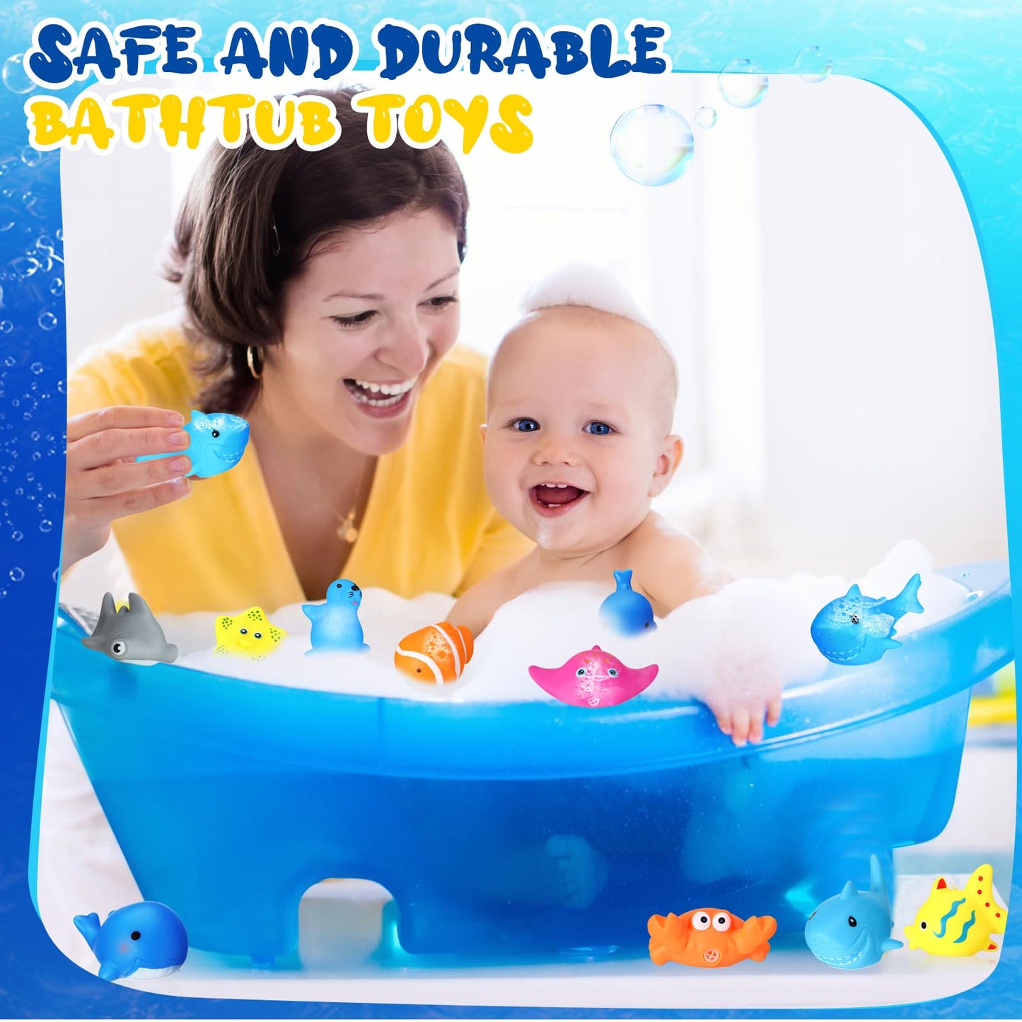 Poen 100 Pcs Rubber Bath Toys Bulk Cute Sea Animals Bathtub Toys Floating Ocean Squeaky Animals for Birthday Party Supplies Summer Pool Favors Baby Shower Classroom Carnival Prizes, 10 Styles