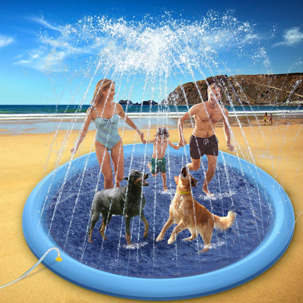 Raxurt Splash Pad for Kids and Dog, 87IN Non-Slip Large Baby Play Mat, Thickened Durable Dog Pool Toys, Sprinkler Outdoor Water Toys for Ages 3-12 Boys Girls, Parent-Kids, Blue