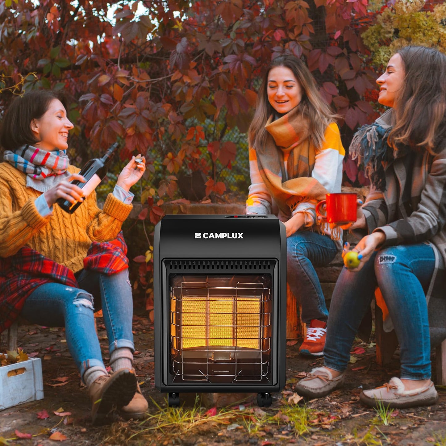 CAMPLUX 18,000 BTU Outdoor Propane Heater with ODS & Tip-over Protection, 3-Setting LP Gas Patio Heater with Regulator & Hose for Garage, Courtyards and Construction Sites, Warm Area up to 450 Sq.Ft