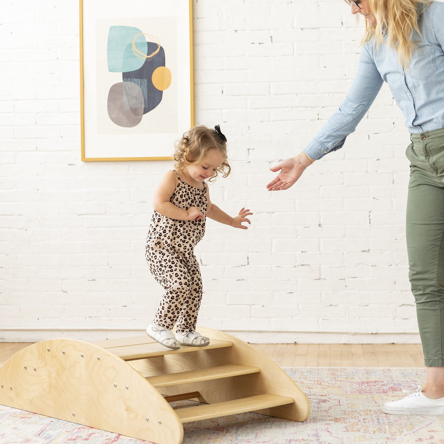 ECR4Kids Rocking Boat and Steps 2-in-1 Wooden Play Center, Montessori Furniture, Natural