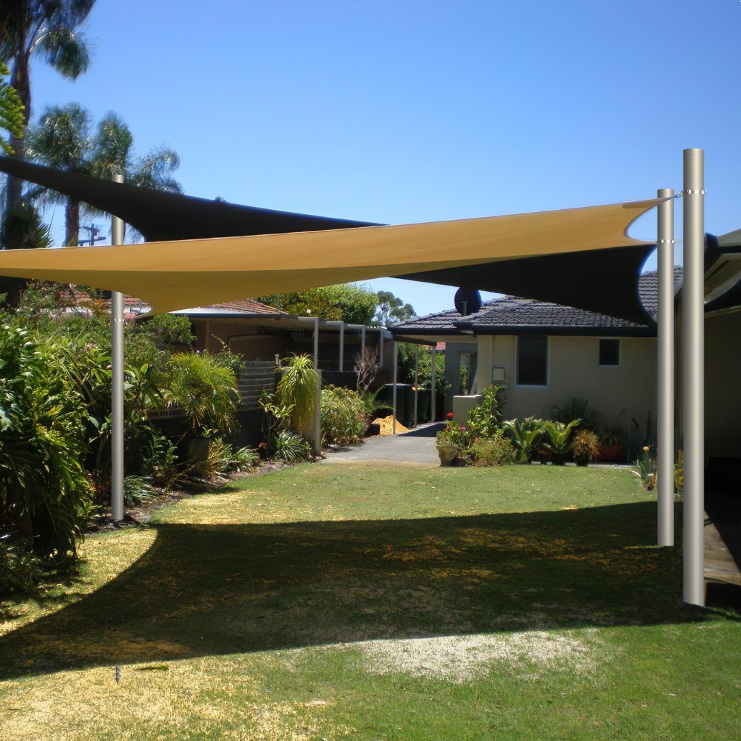 Yakmax Shade Sail Poles, Heavy Duty Sun Shade Poles, Screw in Poles for Sun Shades Outdoor, 12 Ft Sun Shade Sail Poles with D-Clamps, 2.28" Sun Shade Pole Kit for Ground Soil Backyard, 2 Packs
