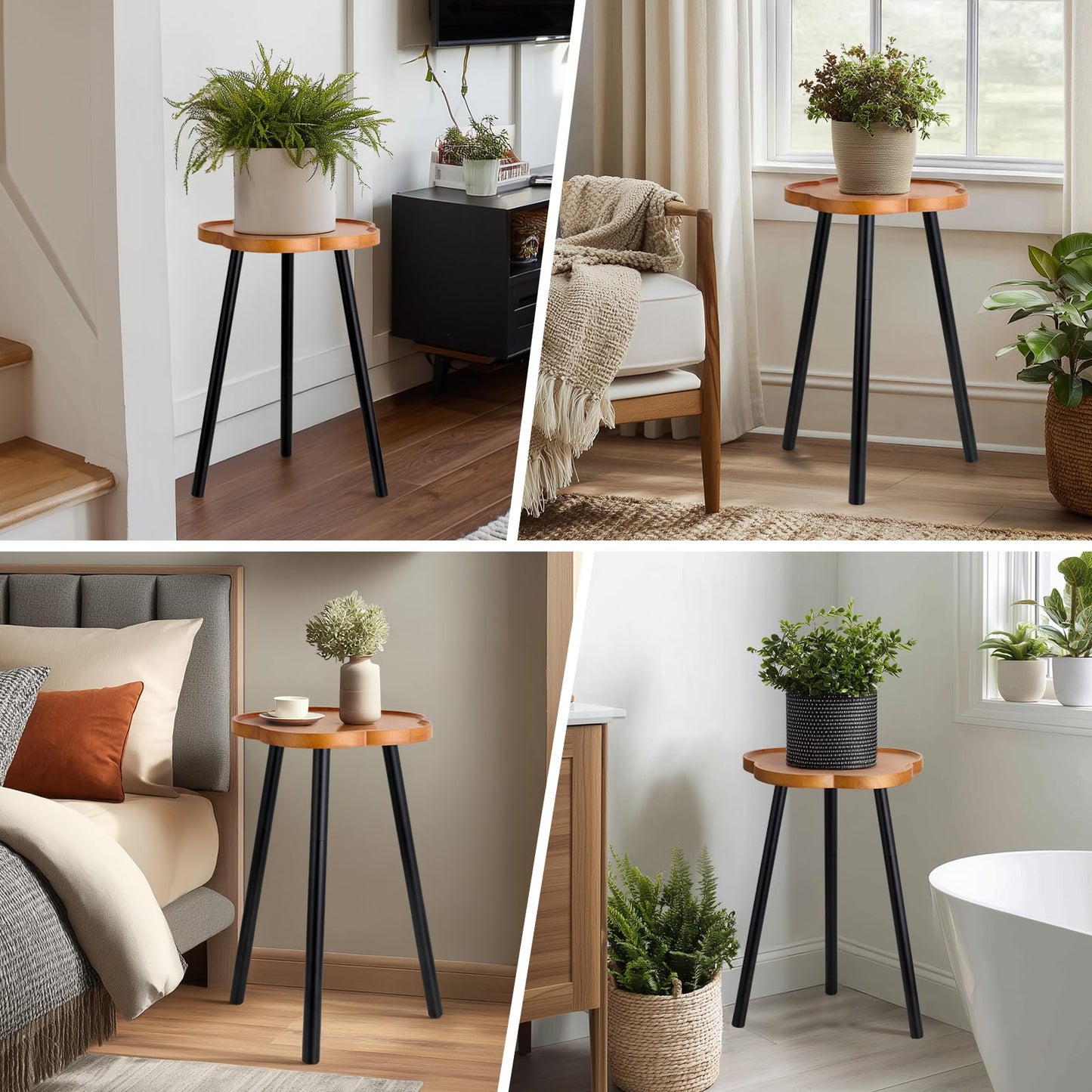 KINNARY Plant Stand Indoor, Wood Plant Table Plant Holder with Raised Design,Heavy Duty Metal Flower Pot Stand, Mid Century Modern Home Decor Small Side End Table(Clr.2-Flower 20" H)