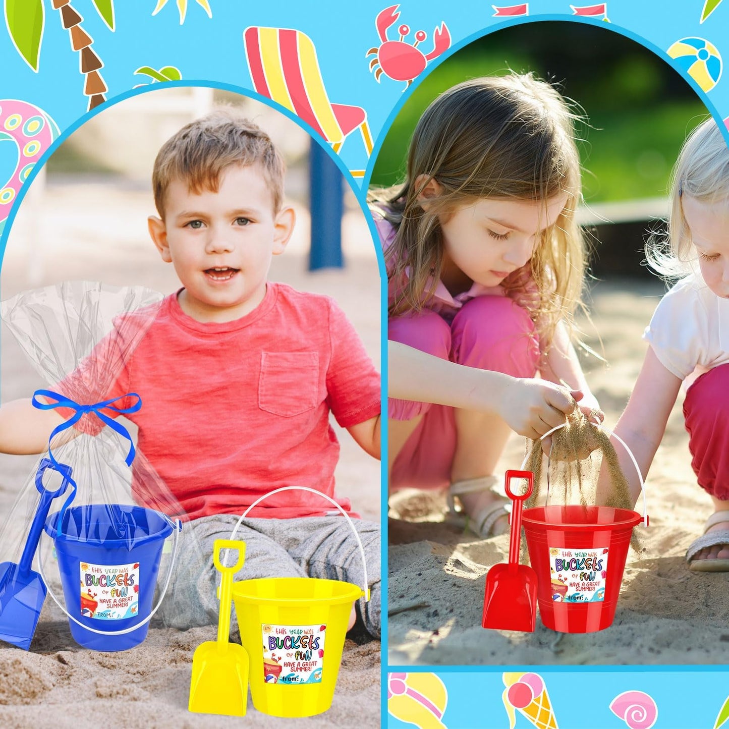 36 Sets End of Year Student Gifts Sand Buckets and Shovels Summer Cards Bulk Last Day of School Present from Teacher Classroom Prizes Summer Vacation Party Accessory for Pool Outdoor