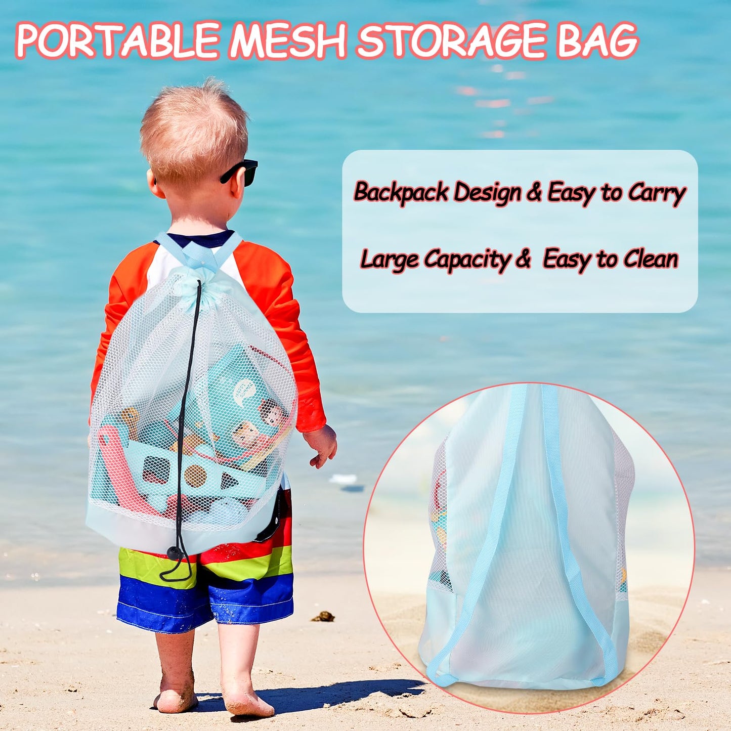LUCKFUTURE Beach Toys, 25 Pcs Sand Toys Set for Kids Including Water Gun, Sifting Funnel, Bucket, Watering Can, Sand Molds & Mesh Beach Toy Bag, Sandbox Toys for Toddlers 3-12