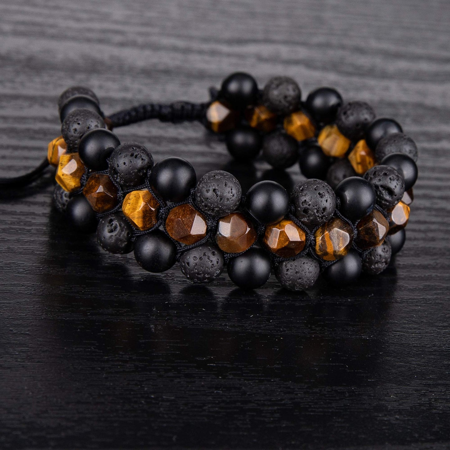 8mm Natural Lava Rock Stone Bracelets for Men, Healing Crystal Essential Oil Diffuser Beads Bracelet Chakra Yoga Energy Anxiety Gemstone Bracelet - 3 Layer