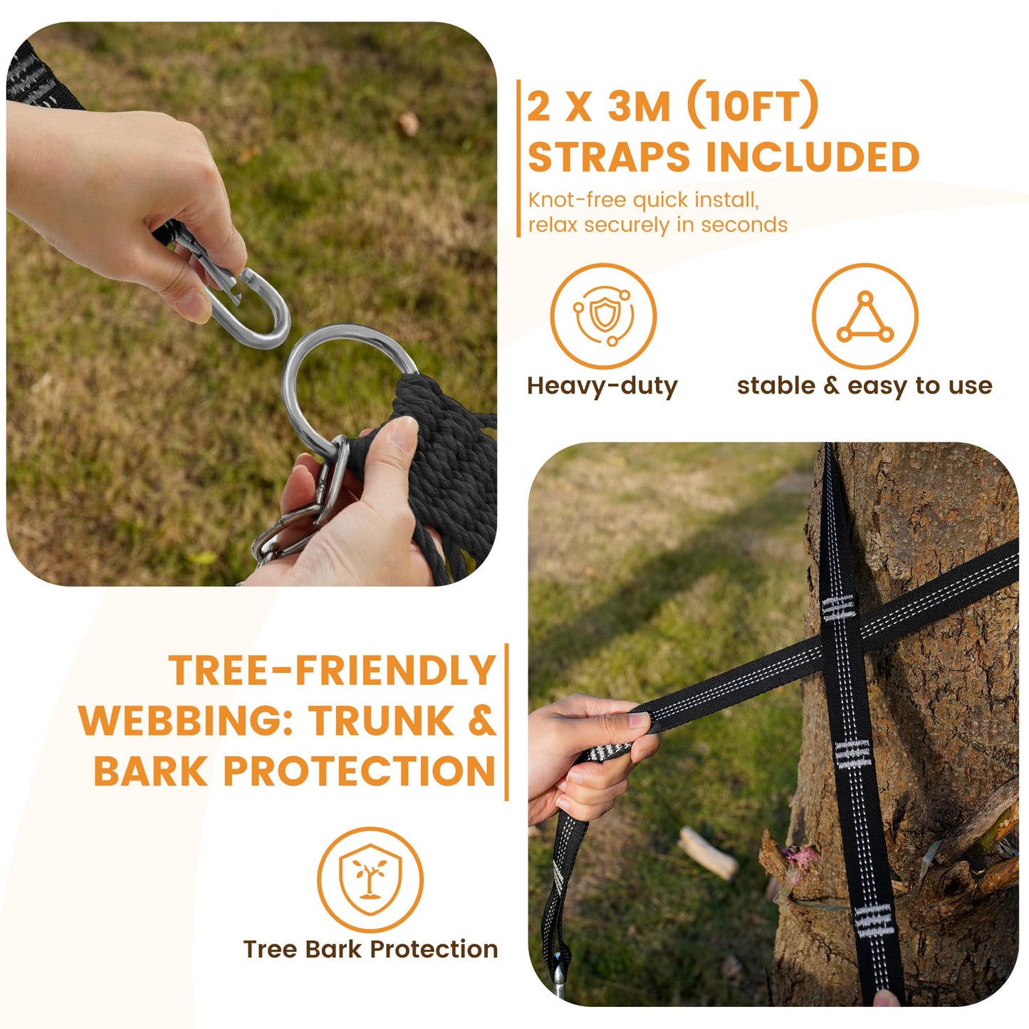 Lazy Daze Hammocks 13-FT Polyester Rope Hammock, Double 2 Person Traditional Hand Woven Outdoor Hammock with Spreader Bar, Carabiners, Tree Straps, Chains for Outside Patio- Max 450 Lbs, Grey