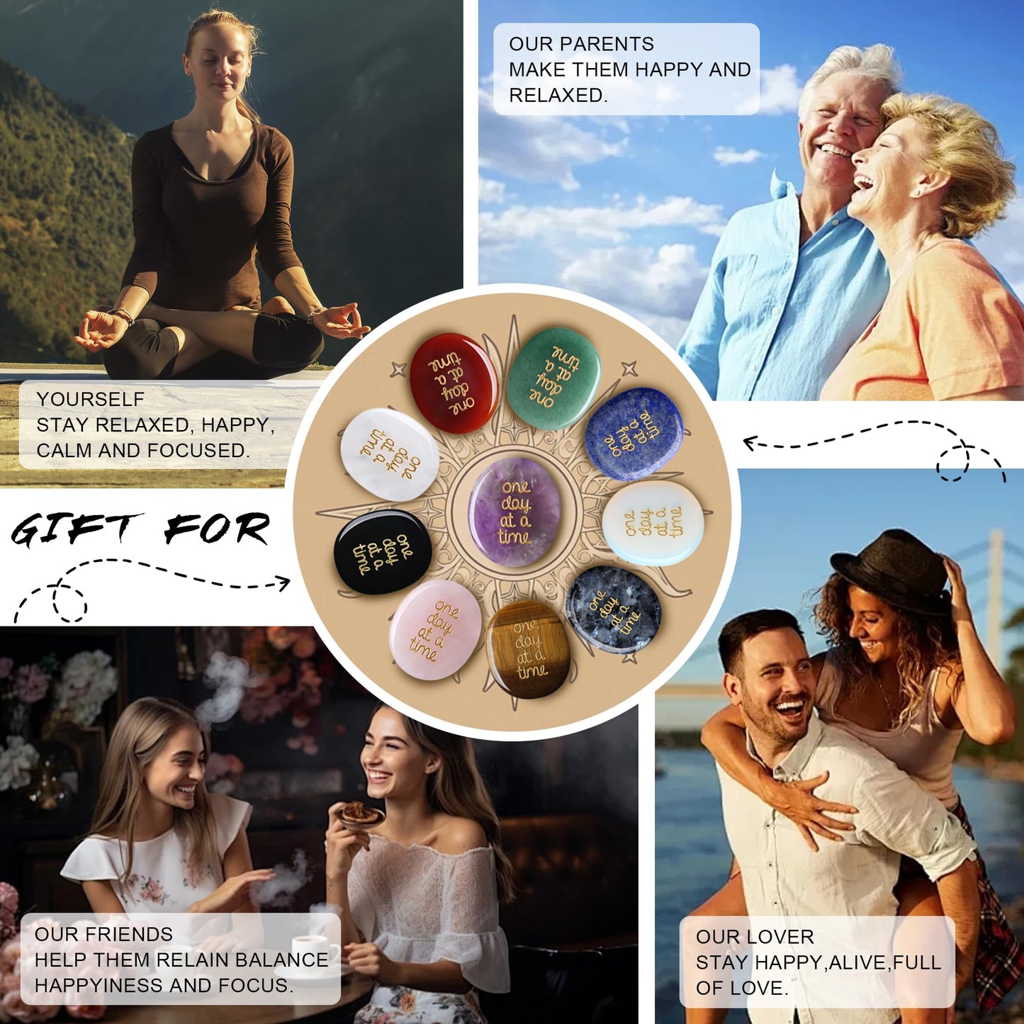 QINJIEJIE One Day at A Time Lapis Lazuli Worry Stone Healing Crystal Thumb Stones Thinking of You Gifts for Anxiety Relief Items You Got This Inspirational for Friend Encouragement Gift for Women Men