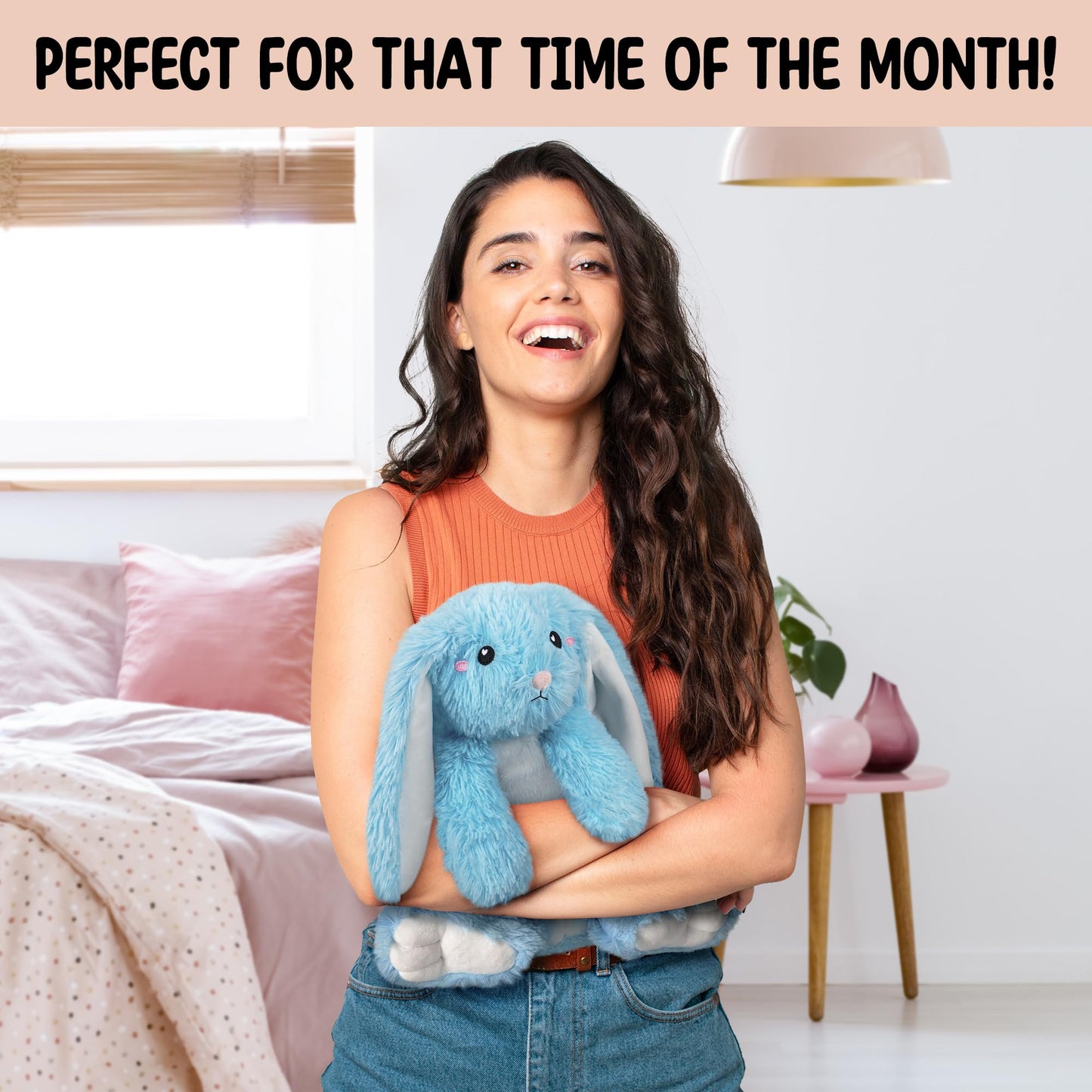 Bunny Microwavable Stuffed Animal β 1.5 lb Unscented Heating Pad Plush, Soft Cozy Bunny Toy for Relaxation and Comfort, Gift for Women, Girls, Adults & Kids by Happy Fuel, Blue