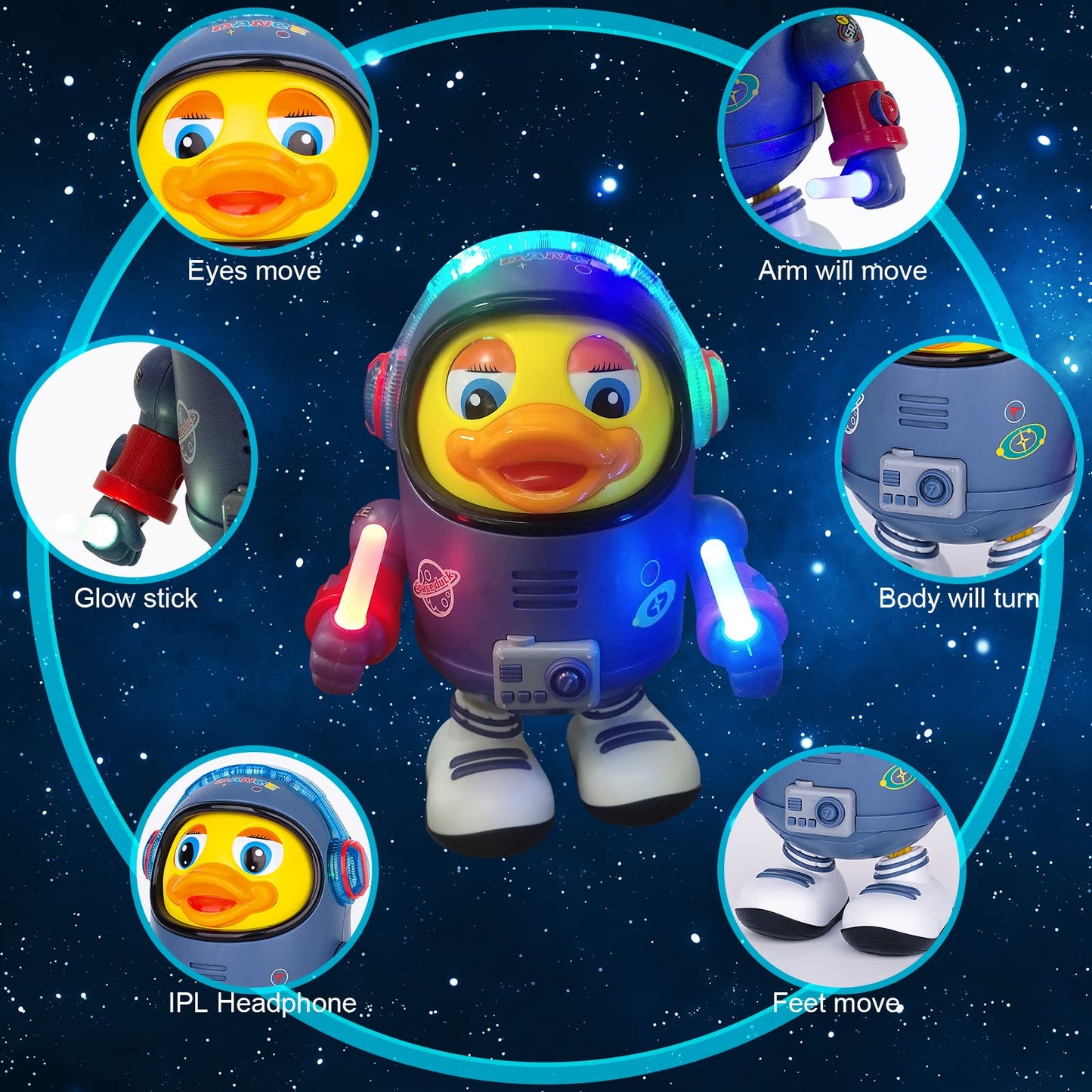 Berry President Electric Space Duck, Electric Toys with Lights and Sounds, Moving Walking Dancing Toys for Toddlers
