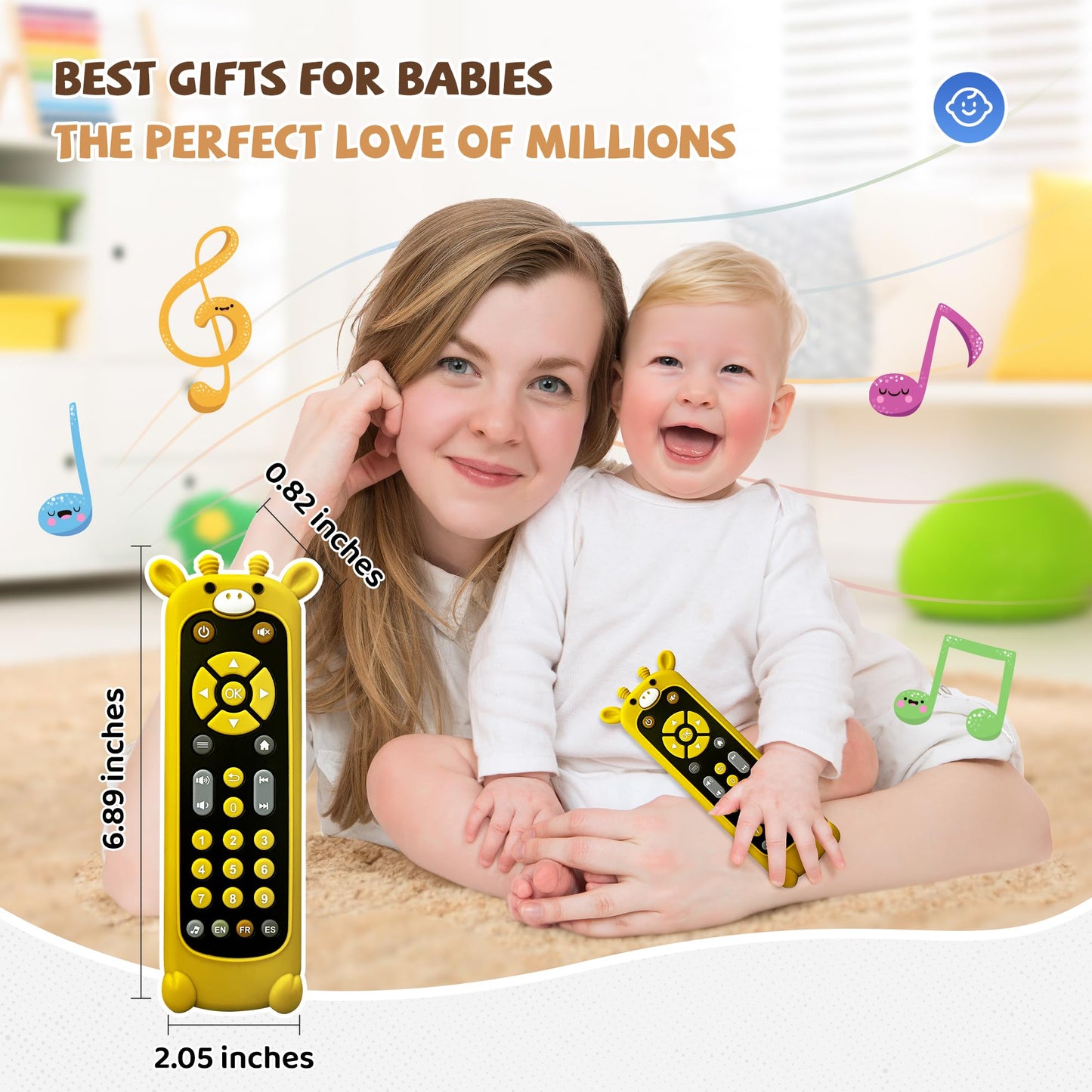 KIRALUMI Baby Remote Control Toy with Giraffes Silicone Cover - Educational Musical Baby Toddler Toys with Realistic Play, Lights, and Sounds - 6, 9, 12, 18 Month Boys Girls Toys Gift