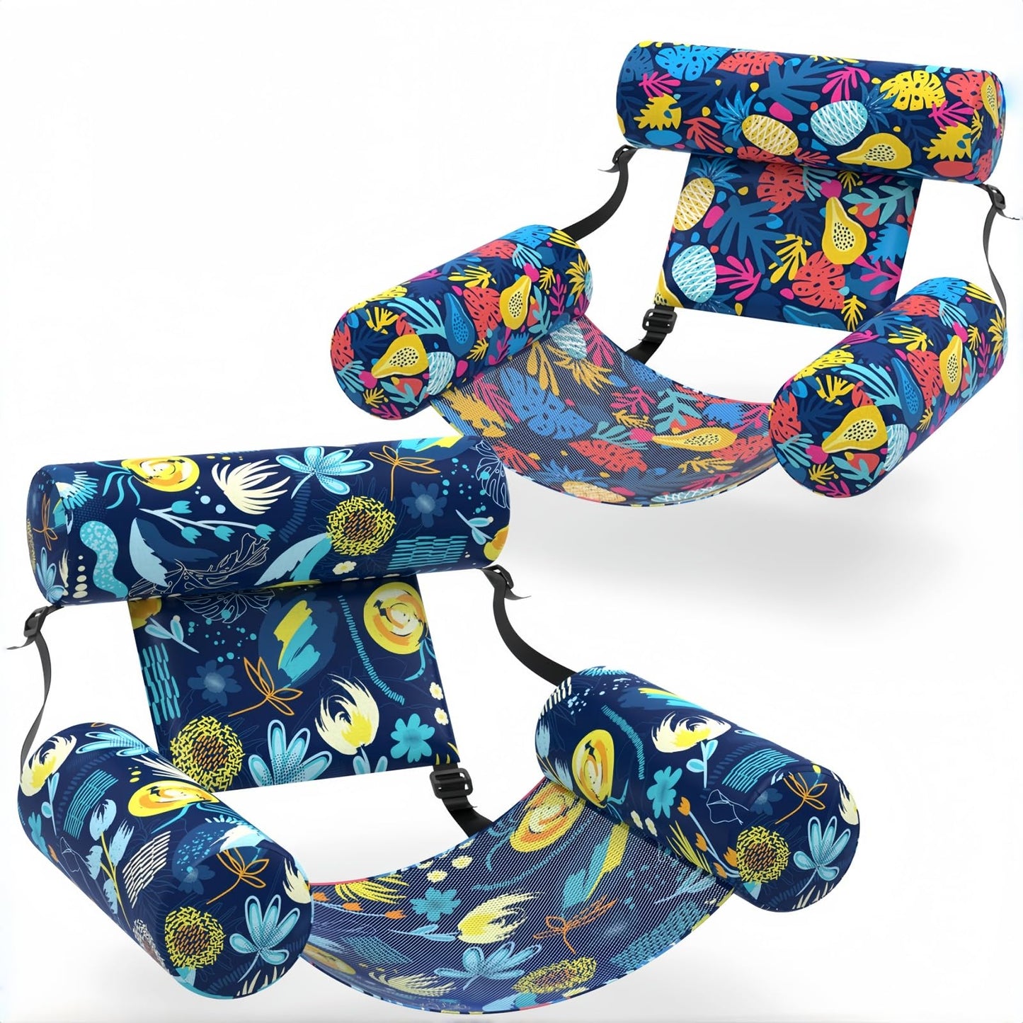 Sunikko X Pool Floats Adult 2 Packs Fabric Heavy Duty Inflatable Pool Chair Hammock, Blow Up Floaties for Adults, Hawaii Flower Floats for Pool Floating, Party Summer Toys Water Beach Lake Fun