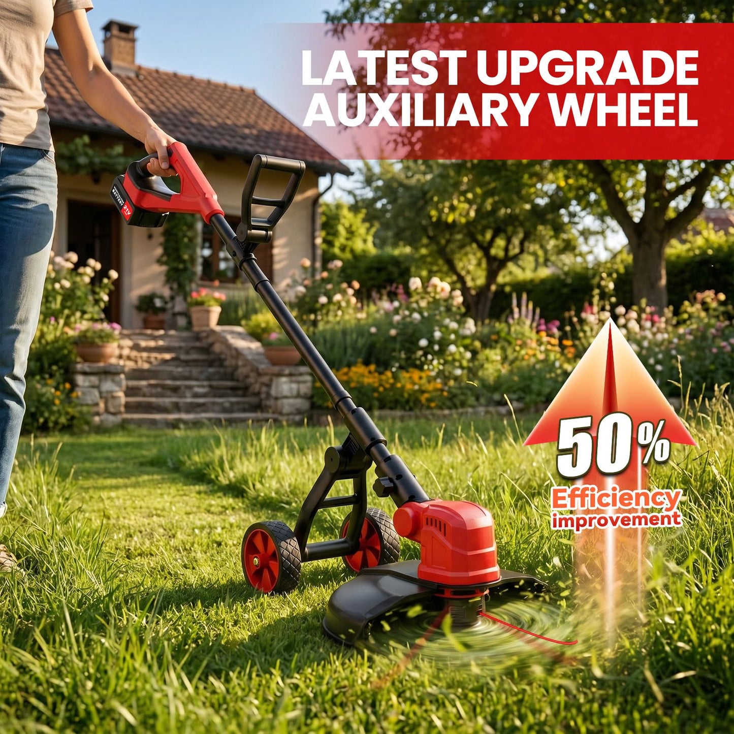 14" Weed Wacker 21V Cordless String Trimmer & Edger, Battery Powered Grass Trimmer with Auto Line Feed, 8 Replacement Spools & 2Γ3.0Ah Batteries Included