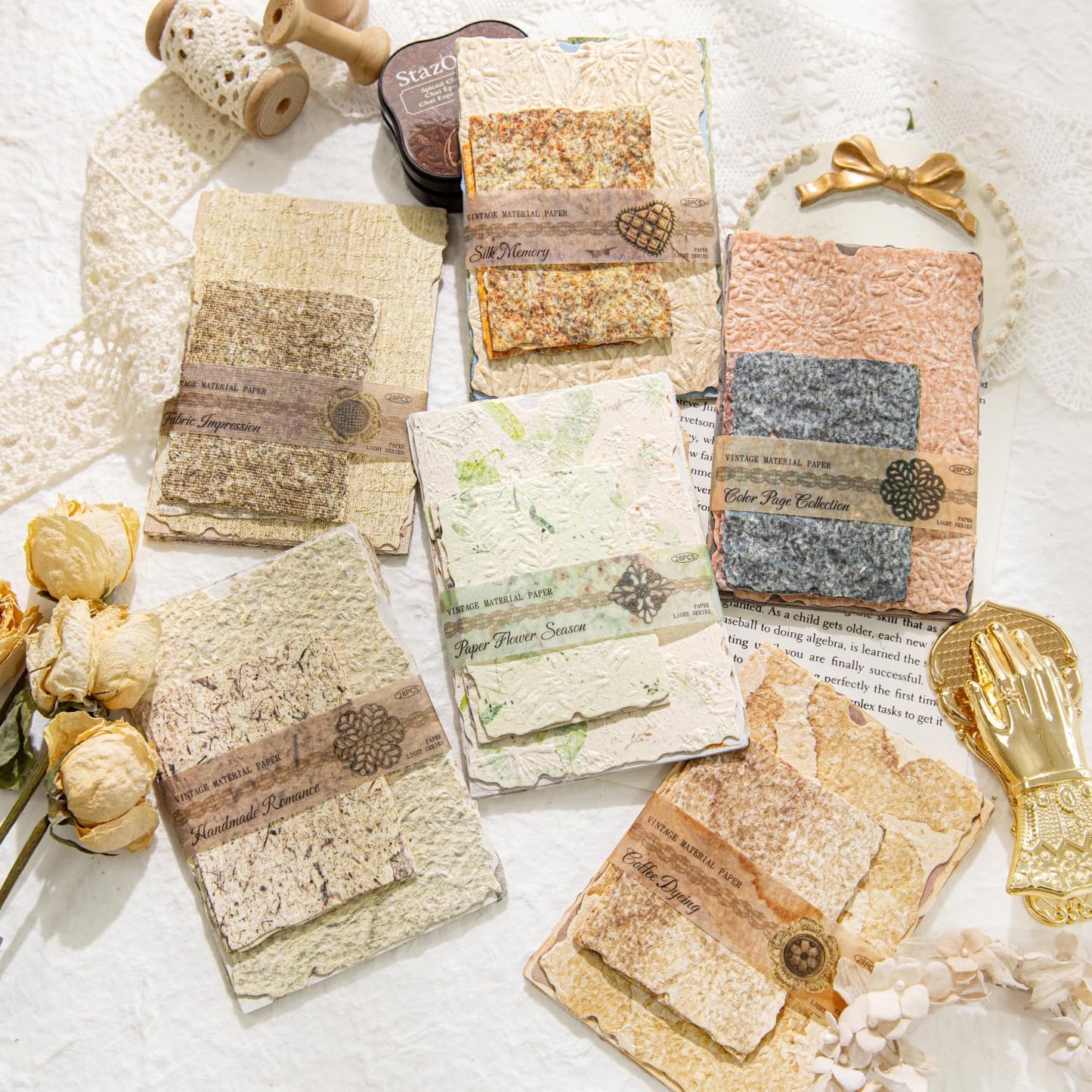 168 Sheets Scrapbook & Embossed Textured Paper Assorted Set - 6 Pack Mixed Special Papers for Scrapbooking Planner Bullet Junk Journal Supplies Collage Card Embellishment 2.4x3.2, 3.4x4.9 Inch