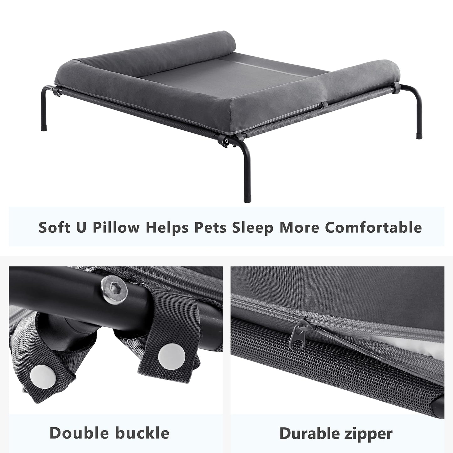 WESTERN HOME Cooling Elevated Dog Bed for Large Dogs, Portable Indoor & Outdoor Raised Dog Bed with Breathable Mesh, Chew Proof Pet Hammock Cots with Removable and Waterproof Bolsters
