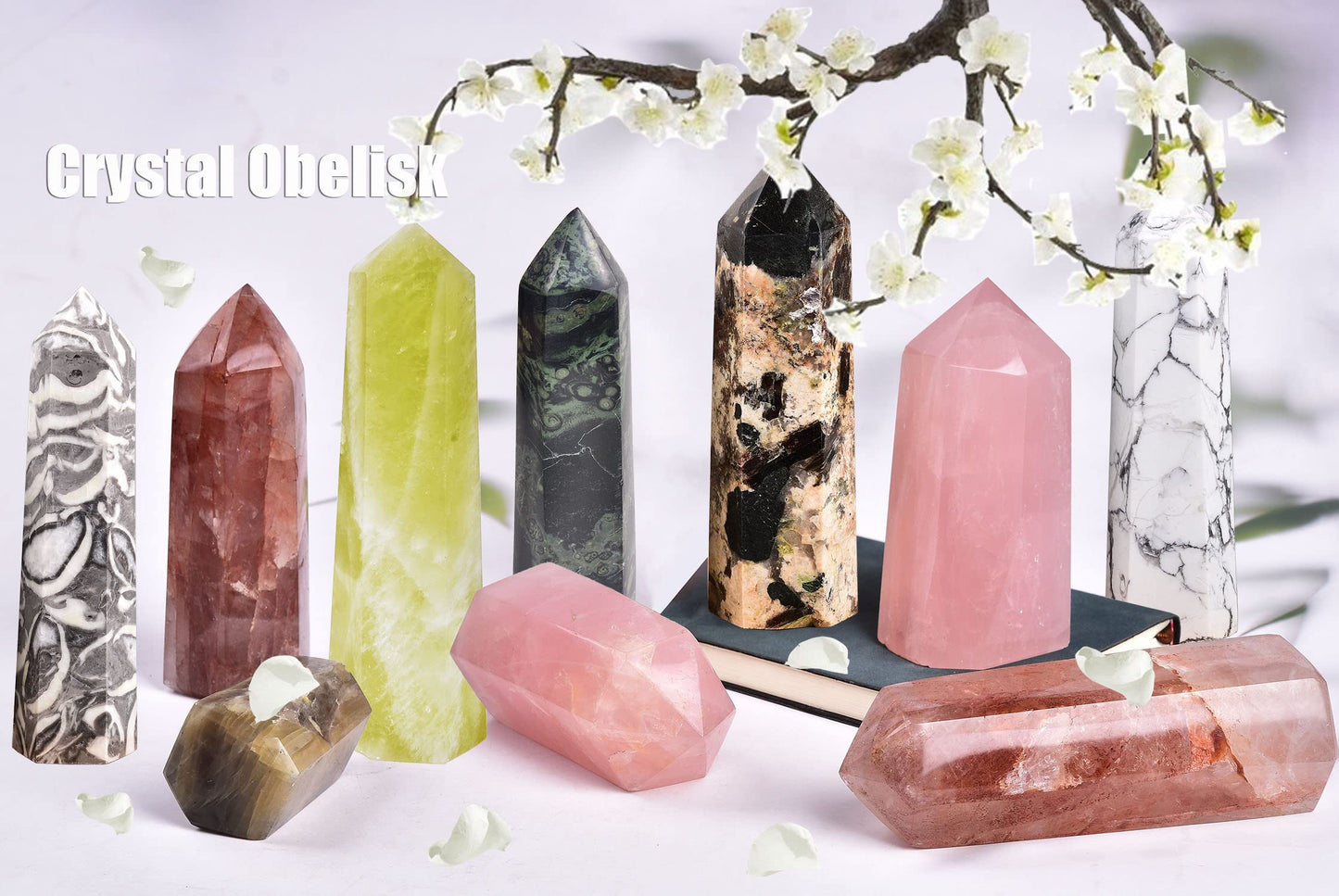 AMOYSTONE Rose Quartz Obelisk Tower Large Healing Crystal Wand Point 6 Faceted Reiki Chakra Meditation Stone Pink 1.1-1.7 LBS