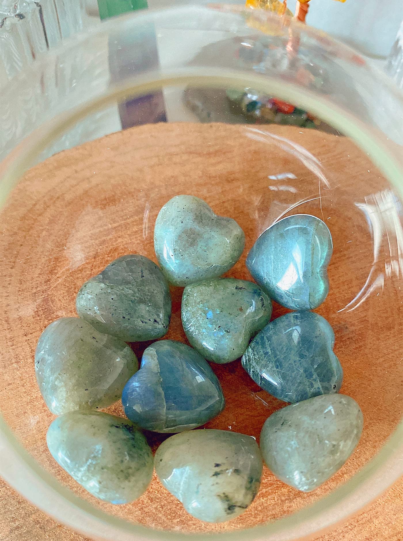 10 PCS Heart Labradorite Crystal Thicken Set Blue Black Polished Stones Palm Love Natural Healing Crystals Gemstones Reiki Energy Balancing Carved Palm Worry Stone Meditation Gift