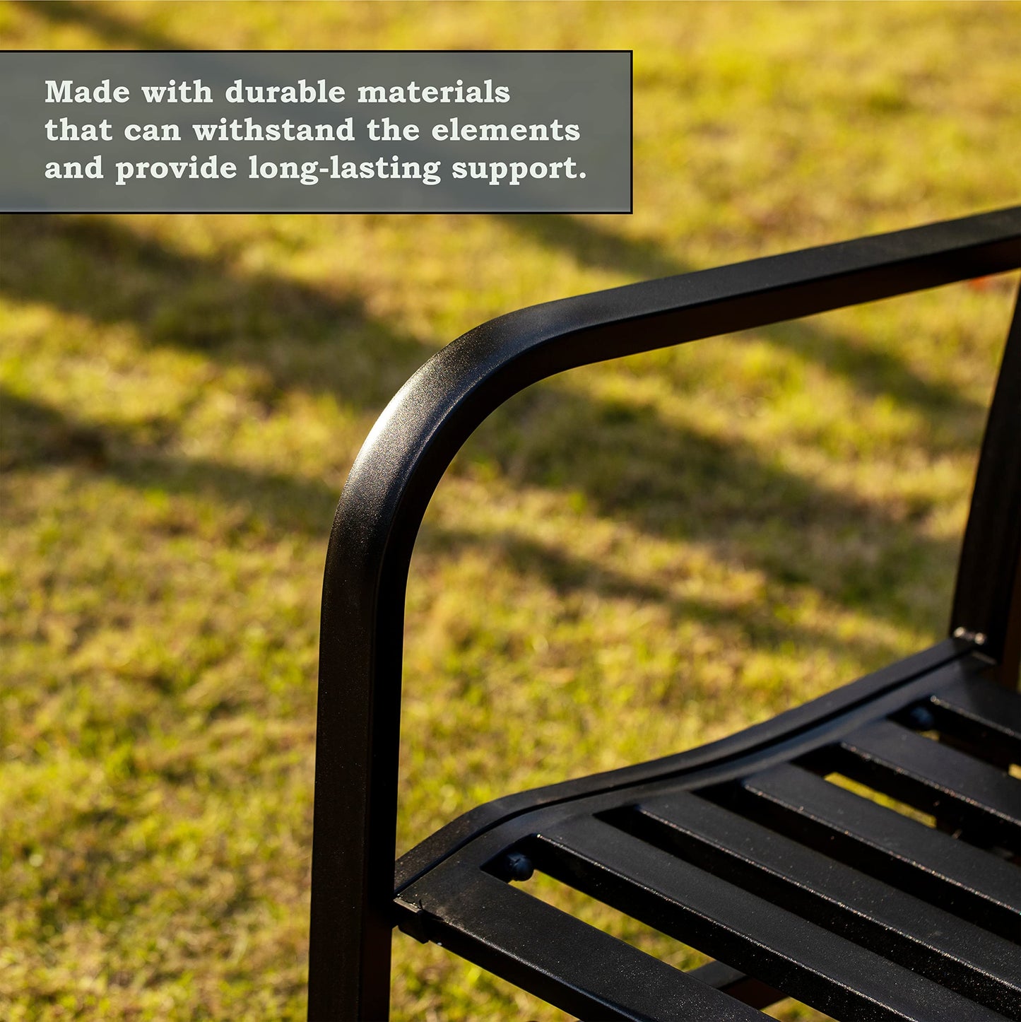 Gardenised QI003392 Outdoor Black Steel Swing, Powder Coated Glider Bench, Loveseat Lawn Rocker Bench for Yard, Patio, Garden and Deck