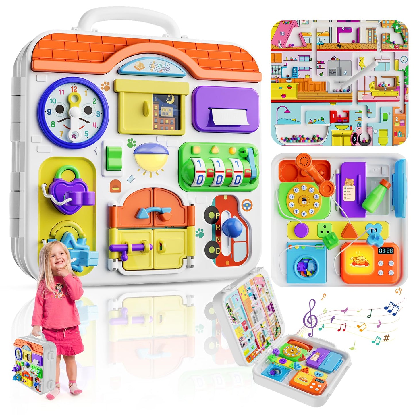 INNOSKY Toddler Montessori Toy Busy Board for 1-2 Year Old Boys Girls Gift, Baby Toy 12-18 Months, Musical Learning Educational Toys for 1 Year Old, 1st Birthday Baby Boy Girl Gifts