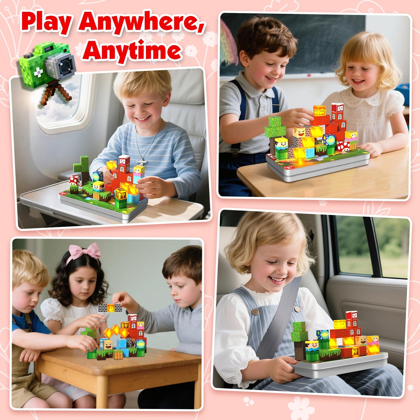 Goody King 45pcs Travel Toys Magnetic Blocks with Metal Box, Light up Magnetic Blocks, Educational STEM Toys for Kids 3 4 5 6 7 8 9 10, Travel Construction Play Set, Christmas Birthday Gifts