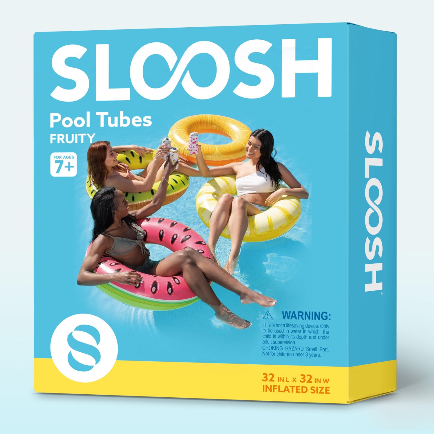 Sloosh 4 Pack Inflatable Pool Floats Fruit Tube Rings, Fruit Swim Tubes, Pool Floaties Toys, Beach Swimming Party Toys for Kids and Adults (Fruit)