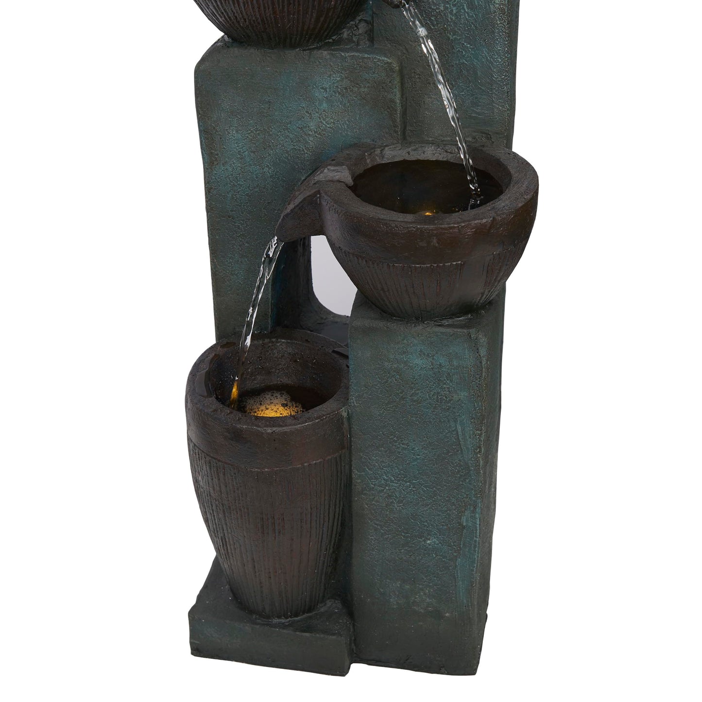 Alpine Corporation TZL396 31" 4 Tier Bowls Cascading Fountain with LED Lights, Elegant Outdoor Water Feature for Garden, Patio, Yard & Outdoor Spaces, Relaxing Waterfall Fountain, Gray