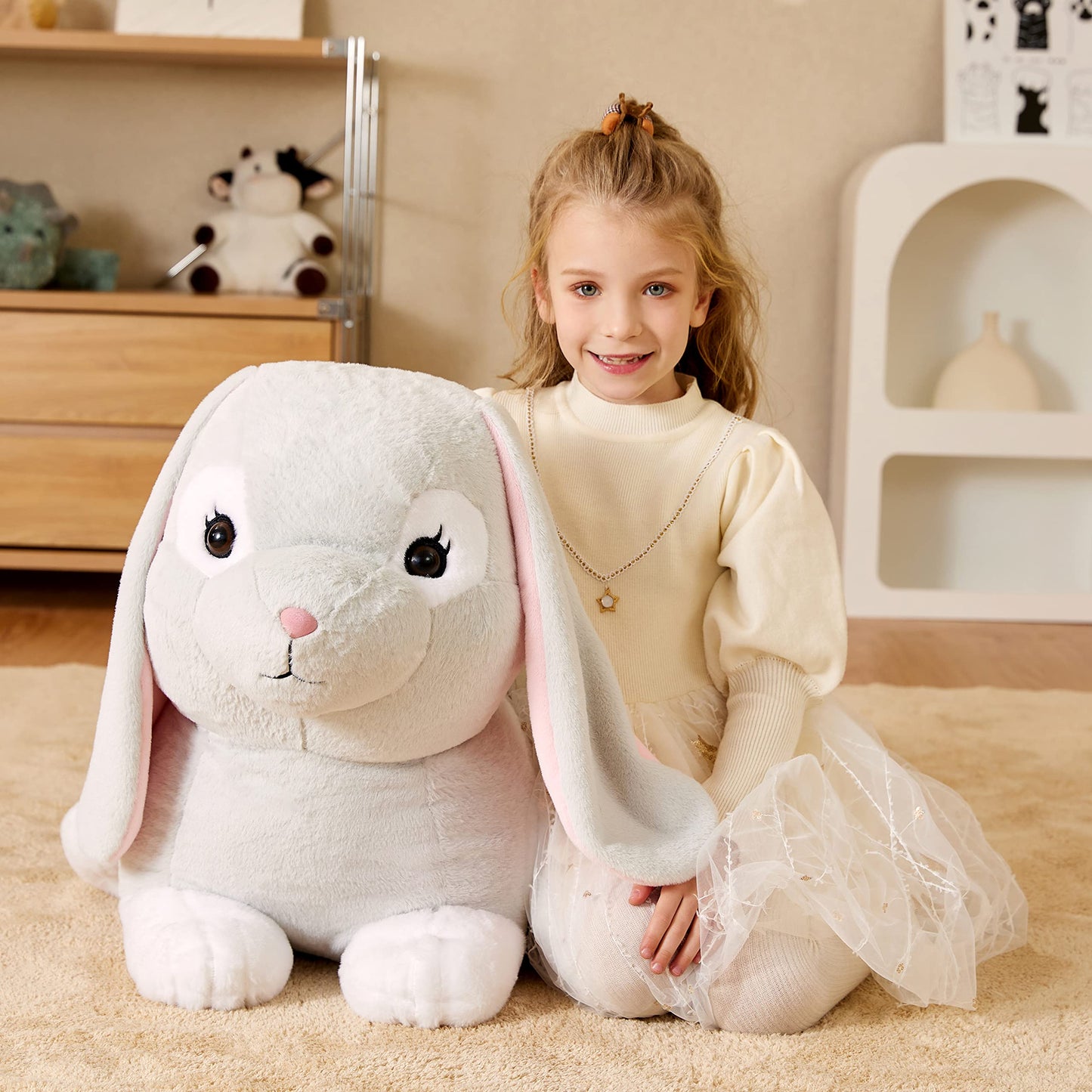 EARTHSOUND Giant Easter Rabbit Stuffed Animal Plush Toy,23 inches Large Realistic Bunny Jumbo Big Size Soft Toys,Cute Huge Plushy Fluffy Fat Plushie,Gifts for Kid