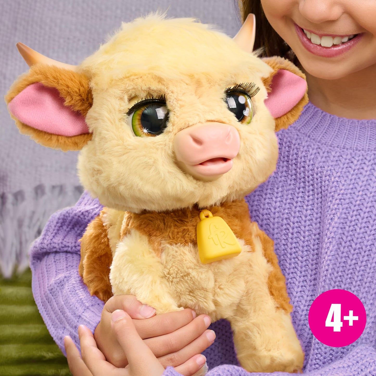 FurReal Maggie the Feed & Follow Cow, 11 Inch Interactive Highland Mini Cow, for Boys and Girls, Ages 4 and up
