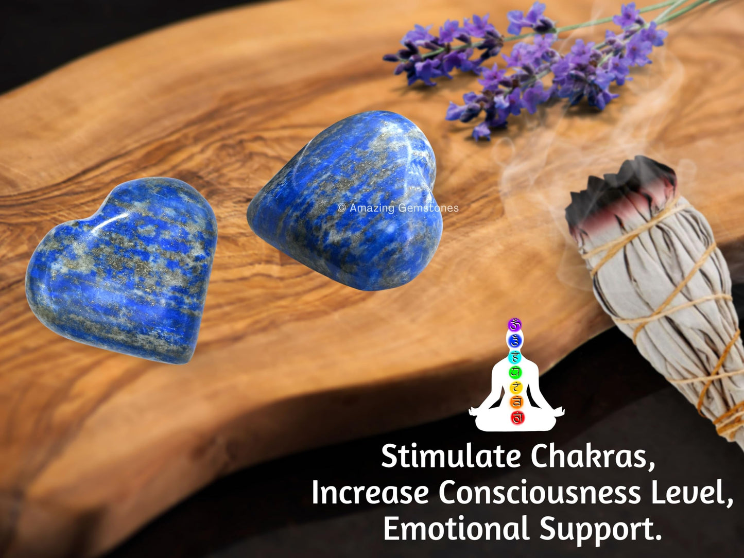 Amazing Gemstone Lapis Lazuli Crystal Heart Palm Stone - Pocket Massage Worry Stone for Natural Body Chakra Balancing, Reiki Healing and Crystal Grid