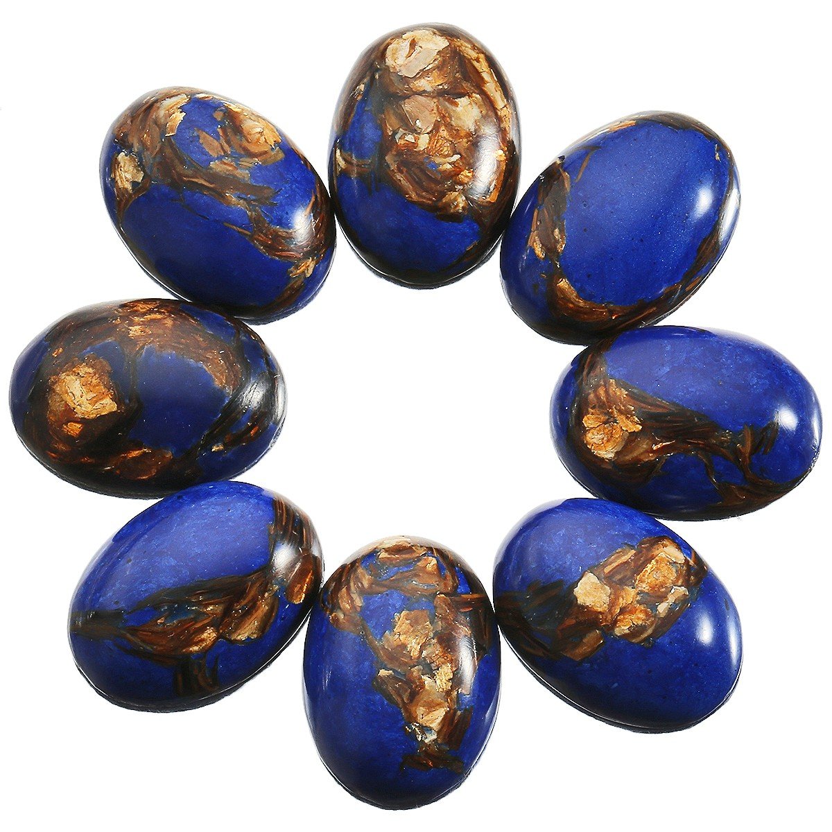 TUMBEELLUWA Sea Sediment Jasper Oval Stone Cabochons Flatback Semi-precious CAB for Jewelry Making Pack of 5, Blue&Gold(18x25mm)