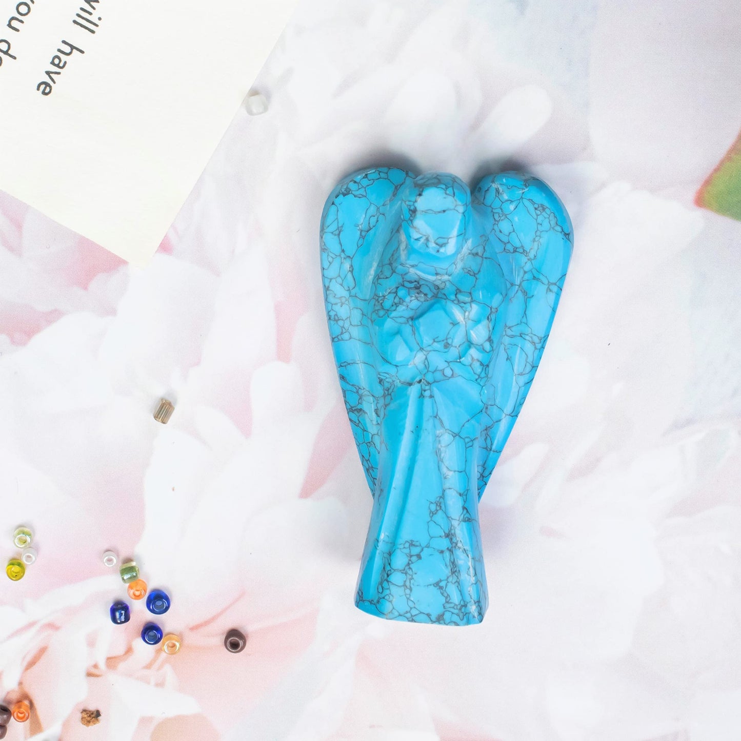 Crocon Turquoise Gemstone Guardian Angel Healing Crystal, Hand Carved Pocket Angel Figurine - Handmade Mini Statue for Love, Peace & Healing, Crystals for Positive Energy, Natural Gemstone Figurine