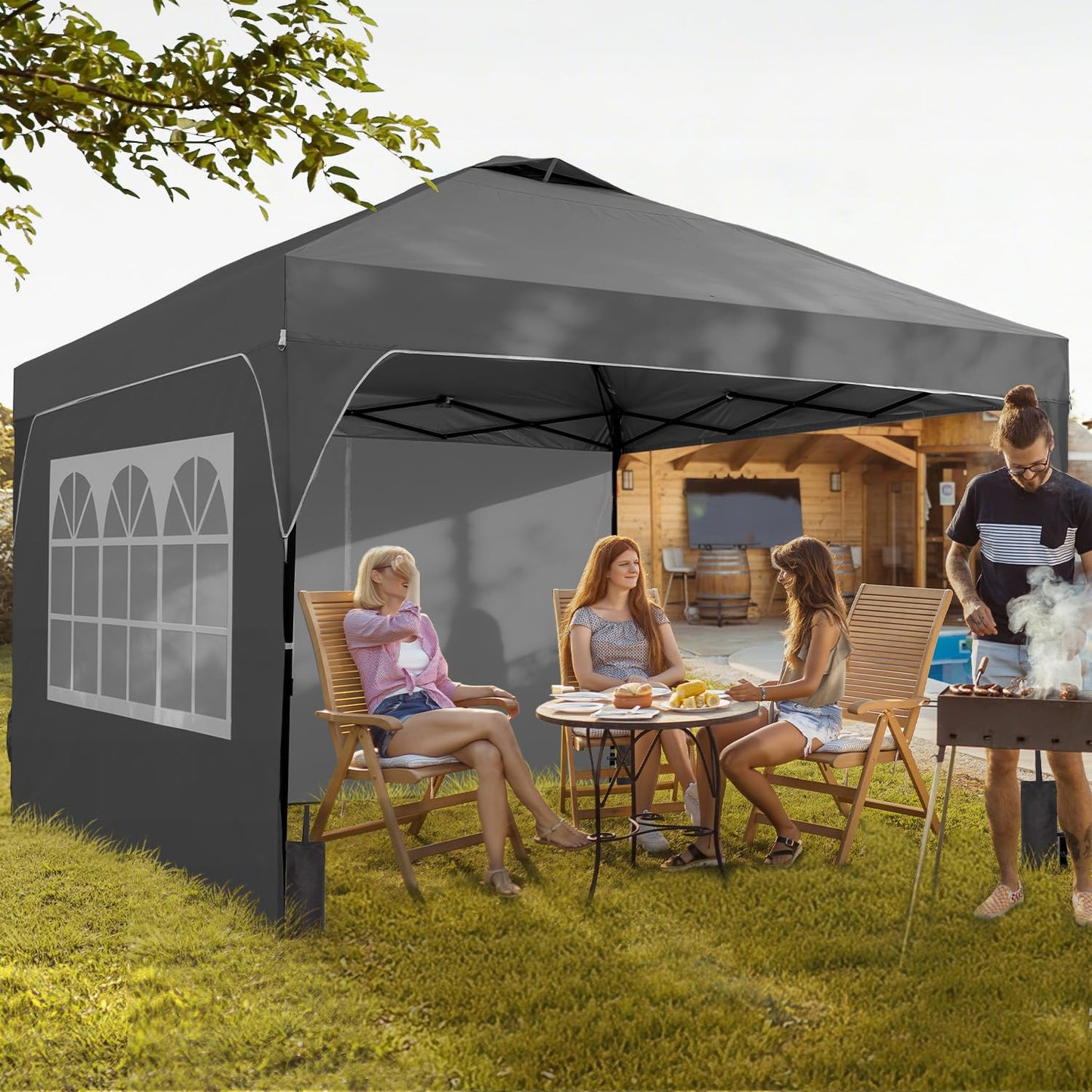 Oneofics 8x8 FT Pop Up Canopy with 1-Button Push, 4 Removable Sidewalls, Sandbags, Instant Canopy Tent for Outdoor Events