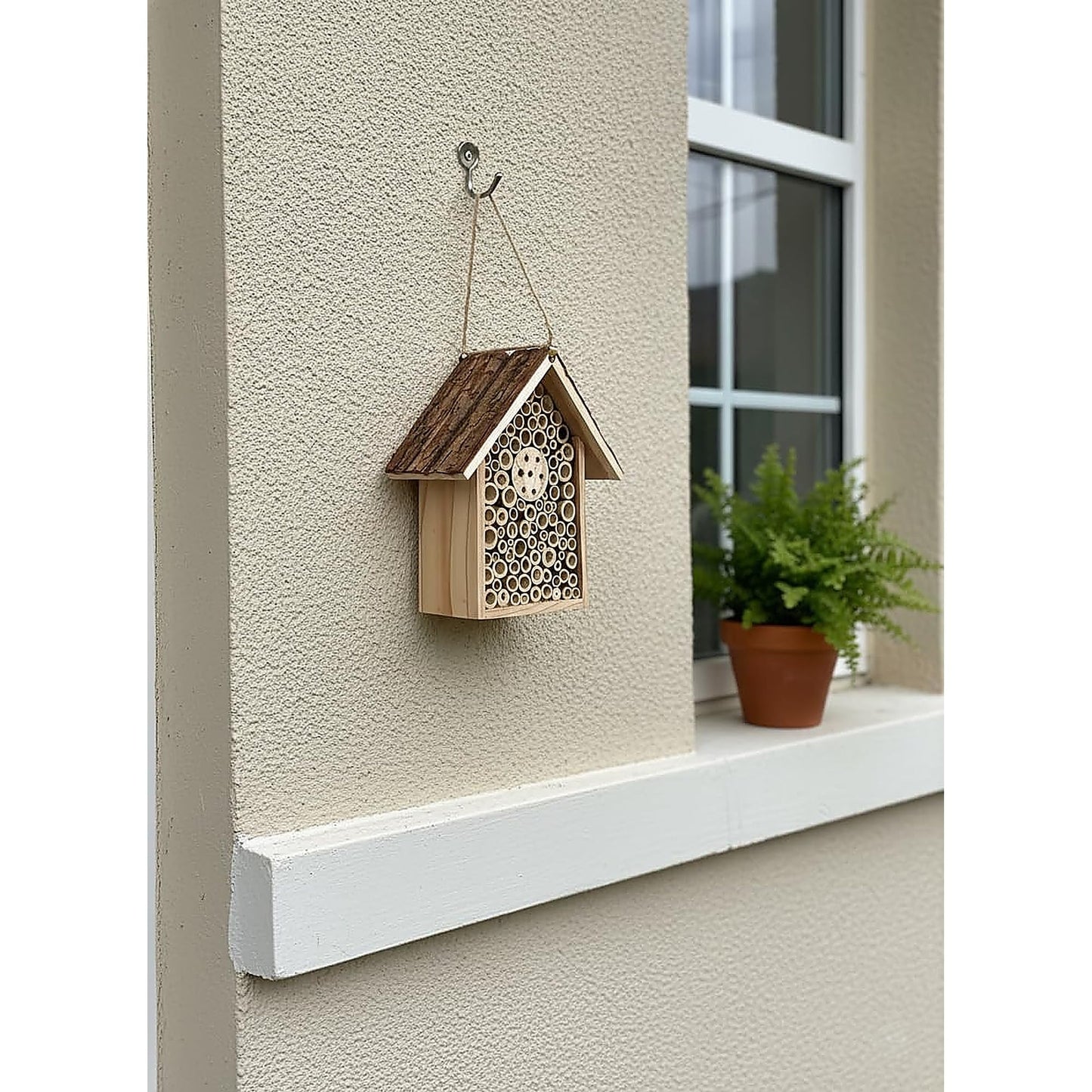 Redwood Mason Bee House - Solitary Bee Hotel & Wooden Pollinator House | Leafcutter Bee Hive with Easy-Hang Jute Rope | Weatherproof Insect Hotel & Outdoor Garden Decor for Pollinators