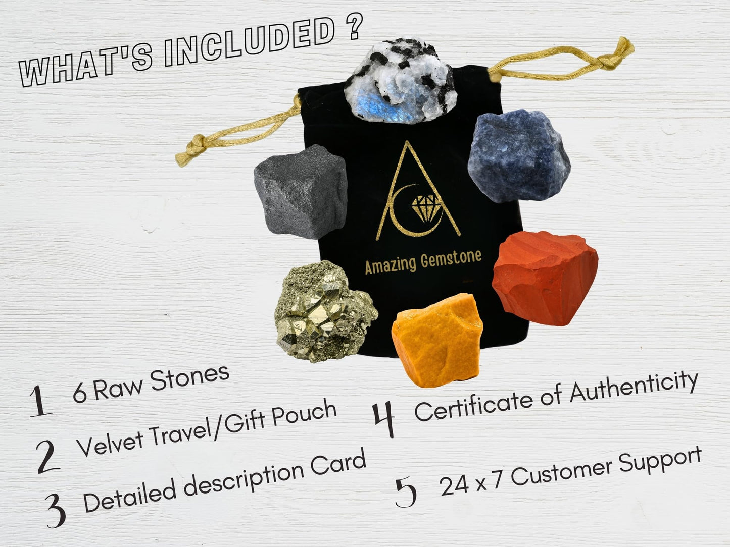 Amazing Gemstone Crystals for New Beginnings Manifestation, Set of 6 Rainbow Moonstone, Iolite, Red Jasper, Hematite, Yellow Jasper and Pyrite Healing Crystals and Stones
