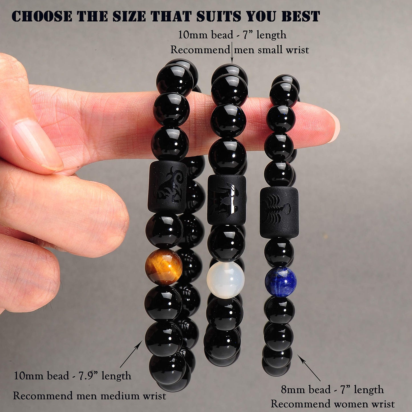 VLINRAS Zodiac Scorpio Bracelet for Men Women Scorpio Gifts Natural Black Onyx Stone Zodiac Bracelet Jewelry