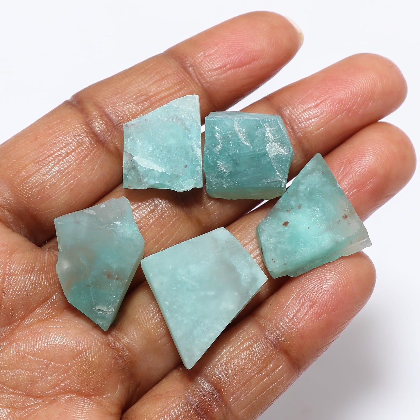 CRYSTALIS 5pcs Natural Big Aqua+ Prase Raw Crystals, Loose Gemstone Wholesale Bulk Rough Jewelry Making Supply, Chakra Healing Stones, Wire Wrapping, DIY, Tumbling, Gem Collection, 15-20mm, AA+