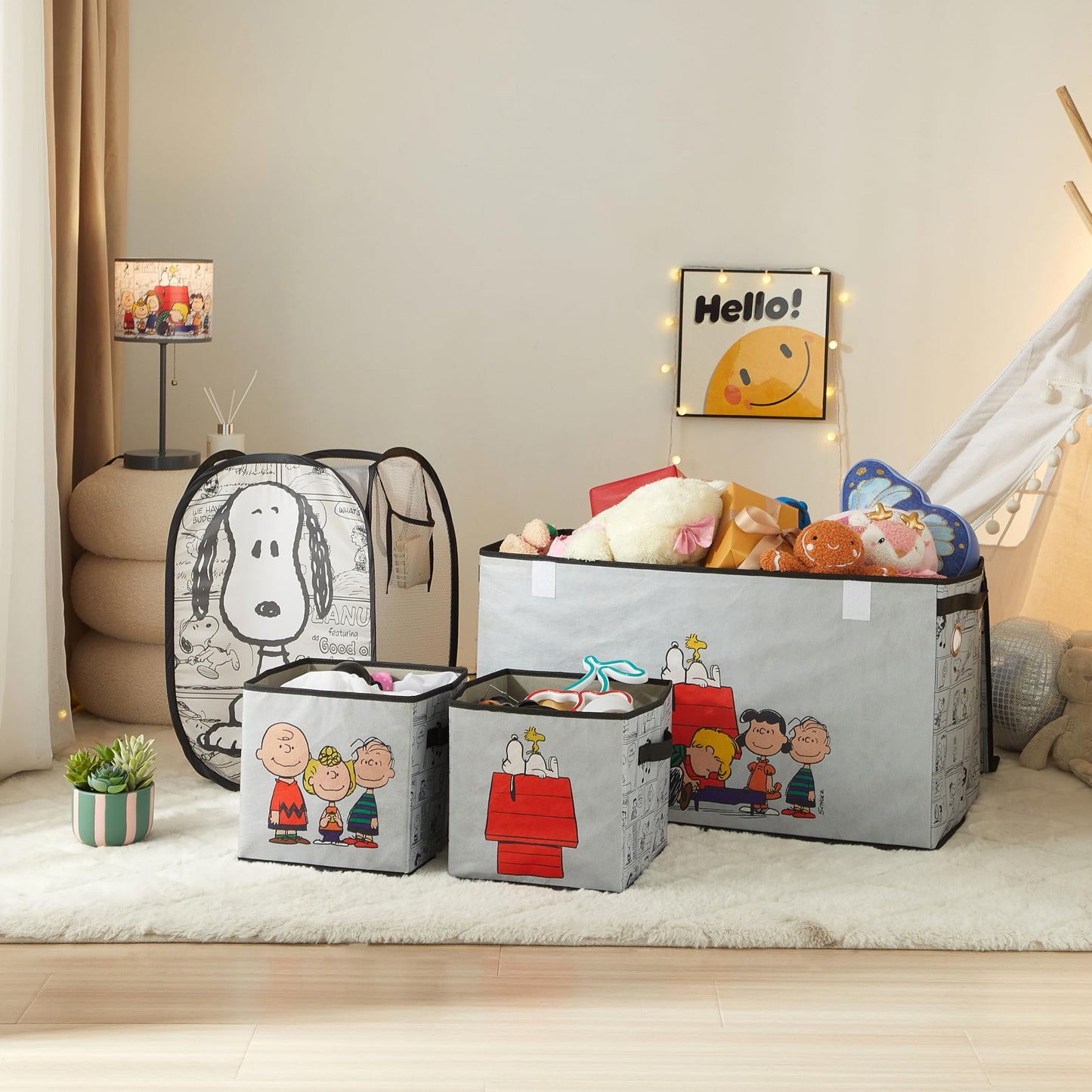 Idea Nuova Storage Cubes for Kids,2 Pack Collapsible Fabric Bins with Handles, Organizer Boxes with Handles for Bedroom, Playroom & Nursery,Peanuts