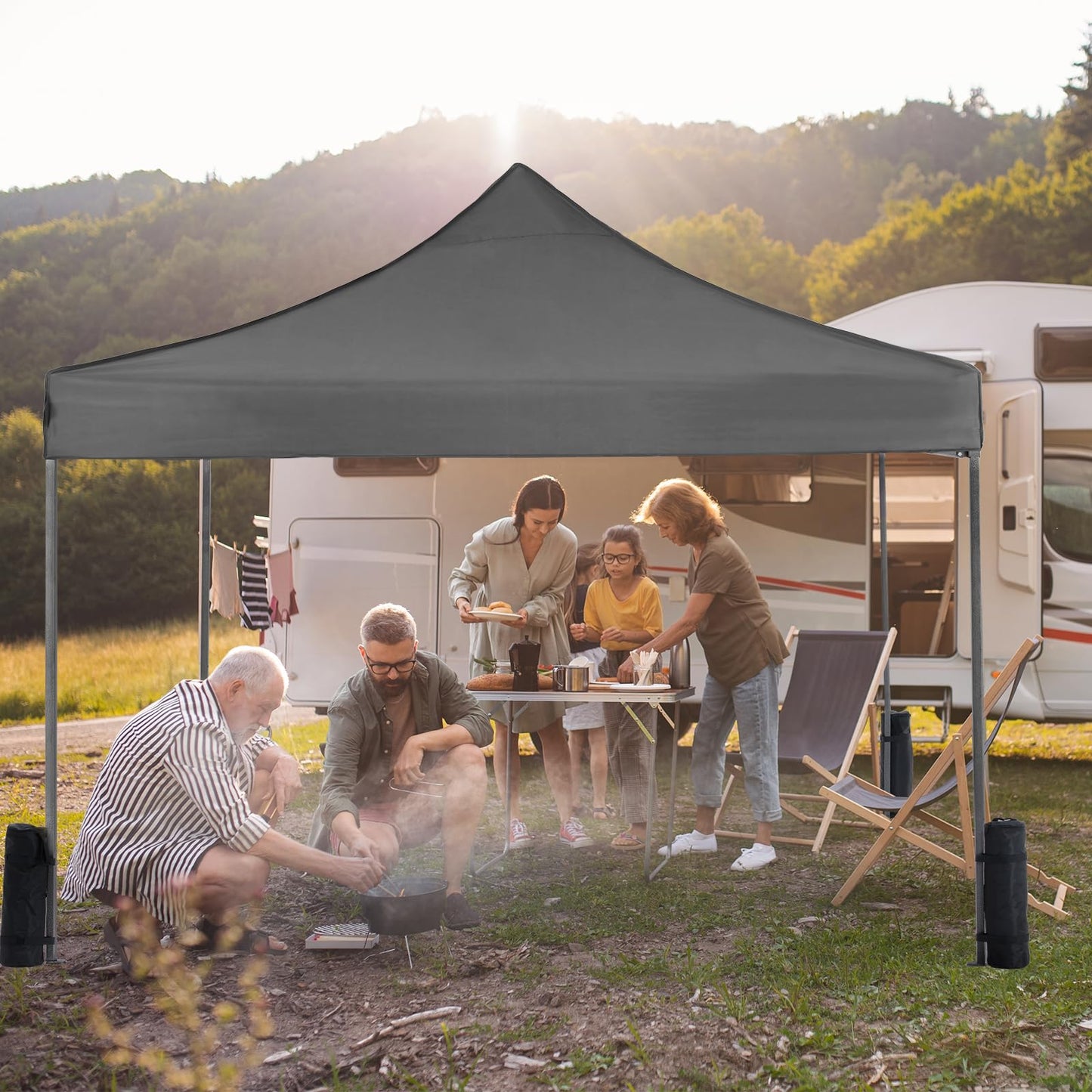 KMFurnila 10x10 FT Pop Up Canopy, Easy Up Canopy Tents for Camping Parties Events, Patio, Beach, Backyard Portable Outdoor Shelter Heavy Duty Instant Sun Shade with Sand Bags