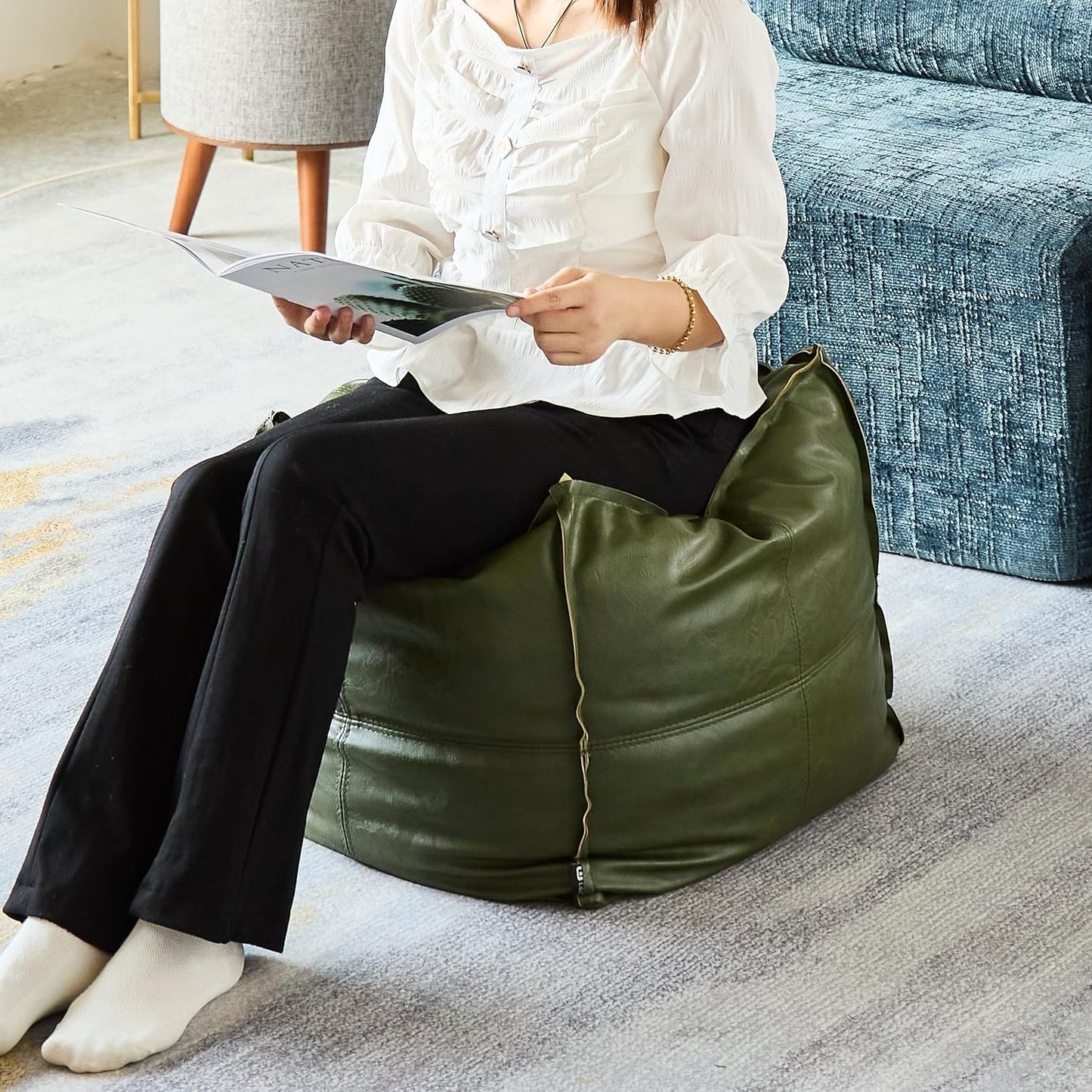 Louis Donné Unstuffed Square Pouf Ottoman Cover 17.7" Faux Leather Waterproof Floor Footrest Storage Cover for Living Room Bedroom Office (Only Cover No Filler)