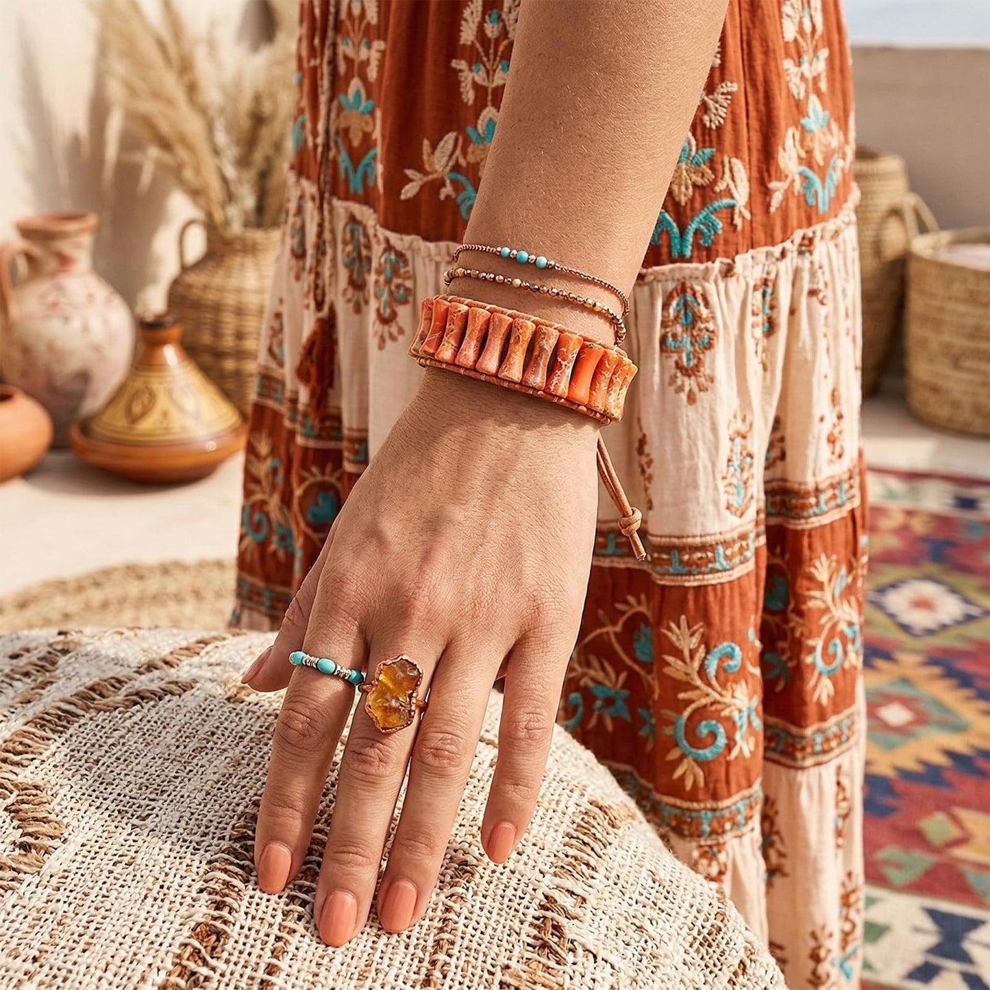 BASILKIT Chakra Healing Bracelets for Women, Handmade Natural Stone Beaded Bracelet, Boho Adjustable Stretch Bracelet Gift for Mom, Wife, Friend - Yoga, Meditation, Positive Energy