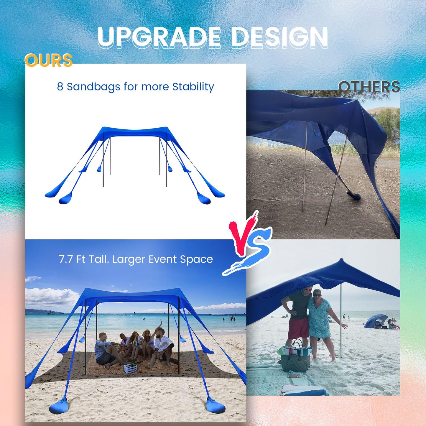 besuhot Beach Tent Sun Shelter 10x10FT Beach Shade Canopy with 8 Sandbags, UPF 50+ Protection Beach Shade Canopy, Outdoor Tent for Beach Camping Trips, Fishing, Backyard