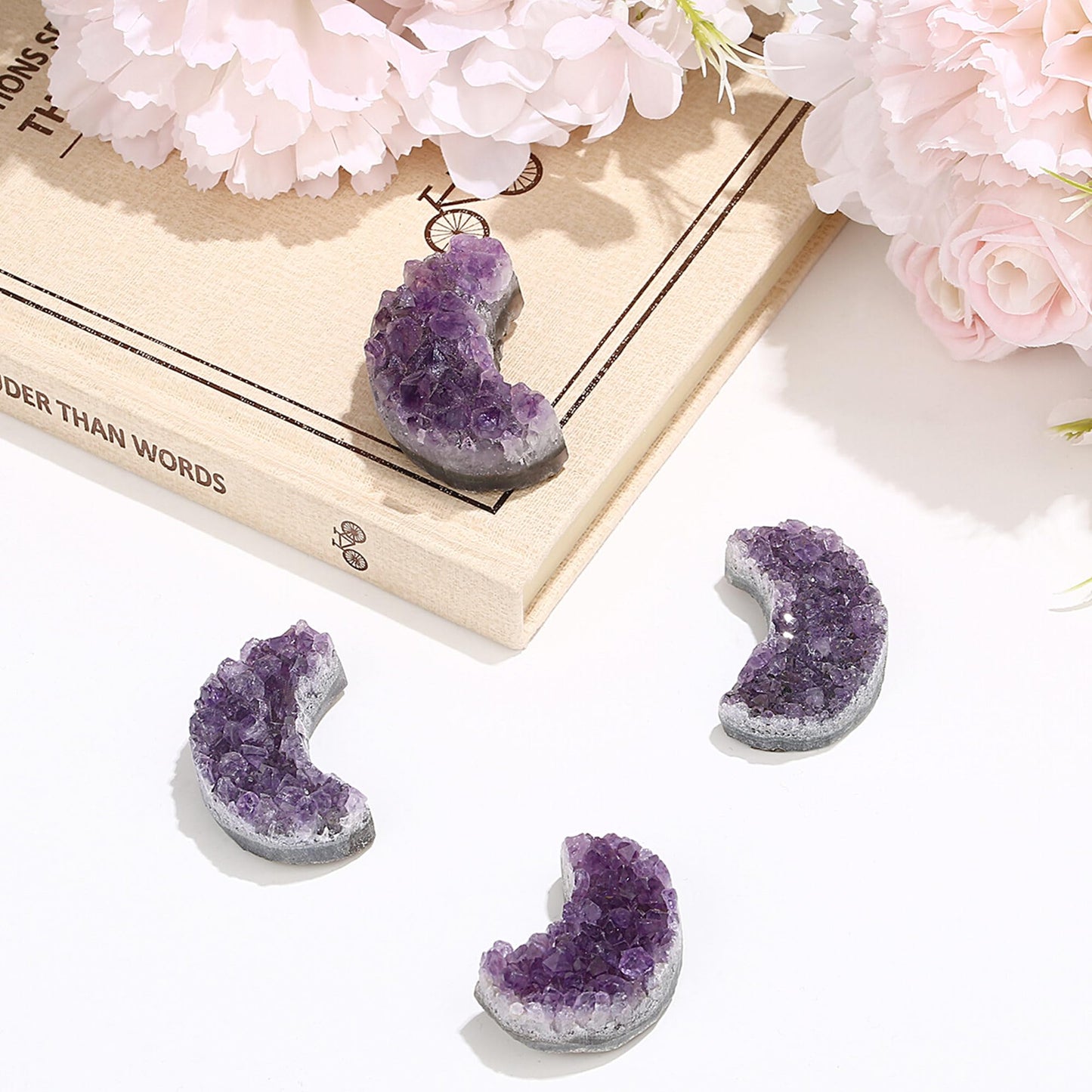 ZHIYUXI Moon Gifts Crystal Cluster Gemstones Amethyst Healing Crystals Moon Gifts for Women Gem Stone Rock Geode Protection Crystals Raw Stone Decor Energy Balance Reiki Home Decor